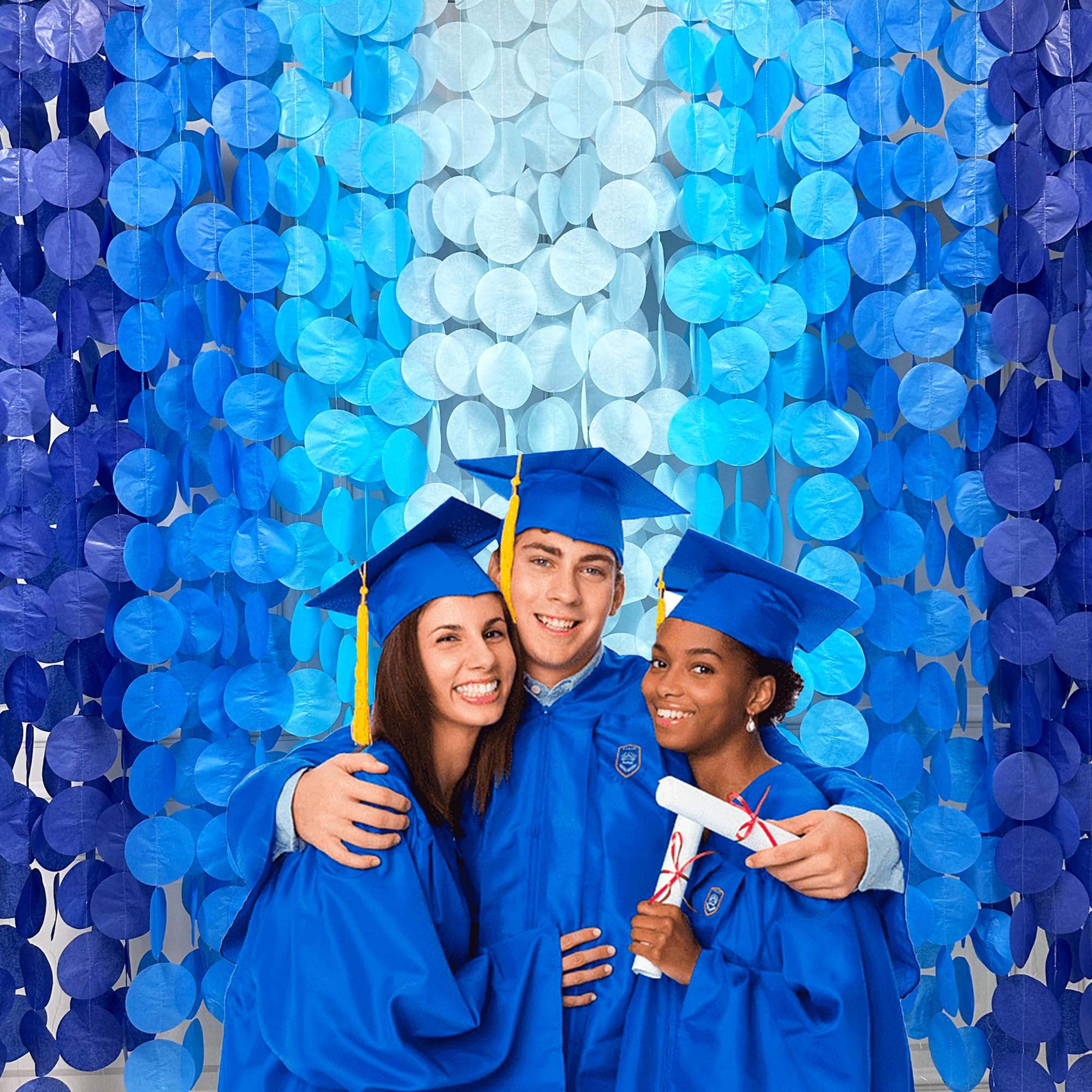 205 Ft Blue Party Decorations Ombre Navy Blue Circle Dot Backdrop Streamer Royal Blue Tissue Paper Polka Dot Hanging Garland For
