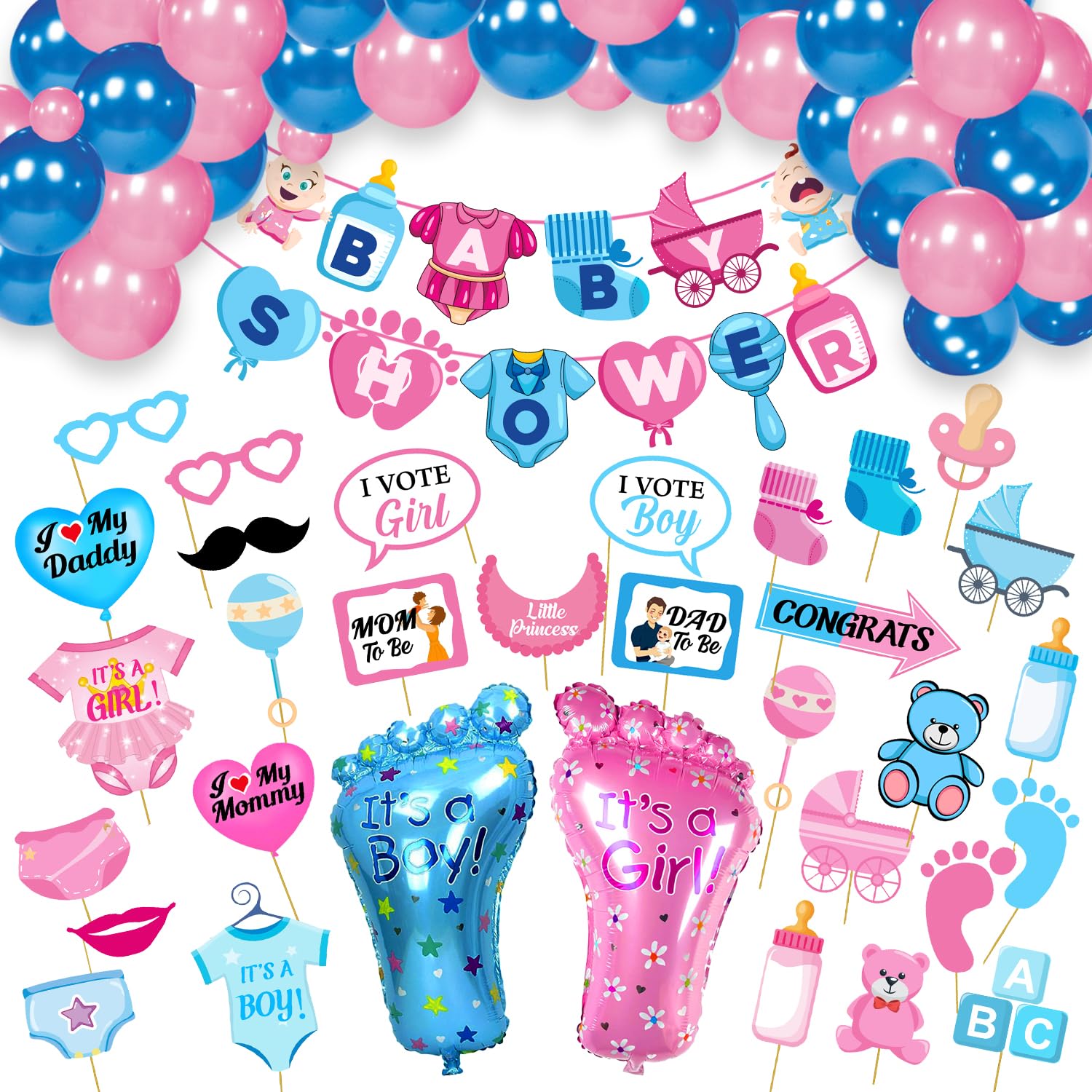 Zyozique Baby Shower Decorations Props  Included Baby Shower Letter Paper Banner , Photo Booth Props, Foil Balloons And Balloon