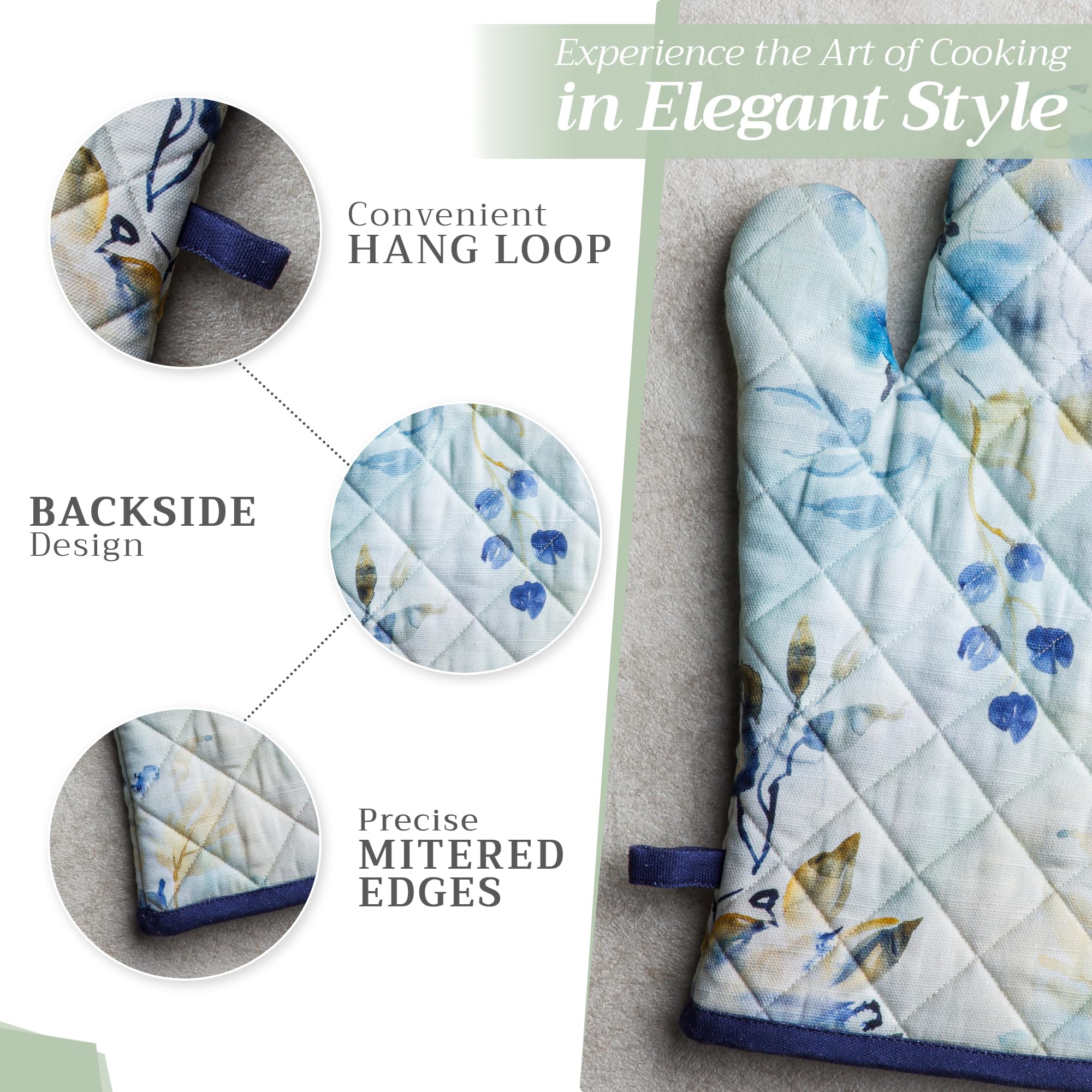 Maison d' Hermine Oven Mitt + Pot Holder 100% Cotton Heat Resistant Kitchen Oven Gloves (7.5''x13'') & Hot Pads (8''x8'') for Gifts  Chef  Women & Men Parties  Lazy Summer Days - Spring/Summer