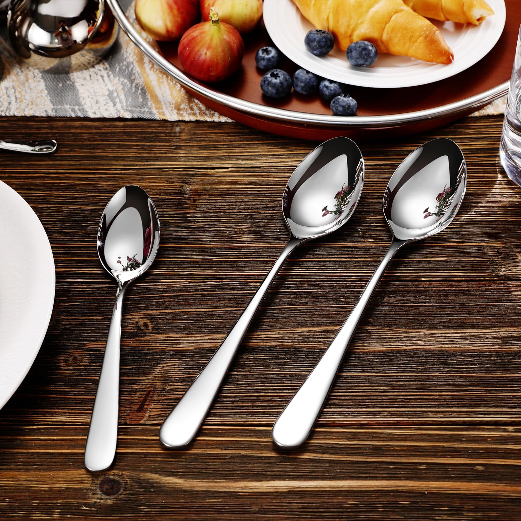 Keawell Premium Louise Spoons Set, Set Of 4, 18/10 Stainless Steel, Exceptional Mirror Finish, Dishwasher Safe (9 Serving Spoon)
