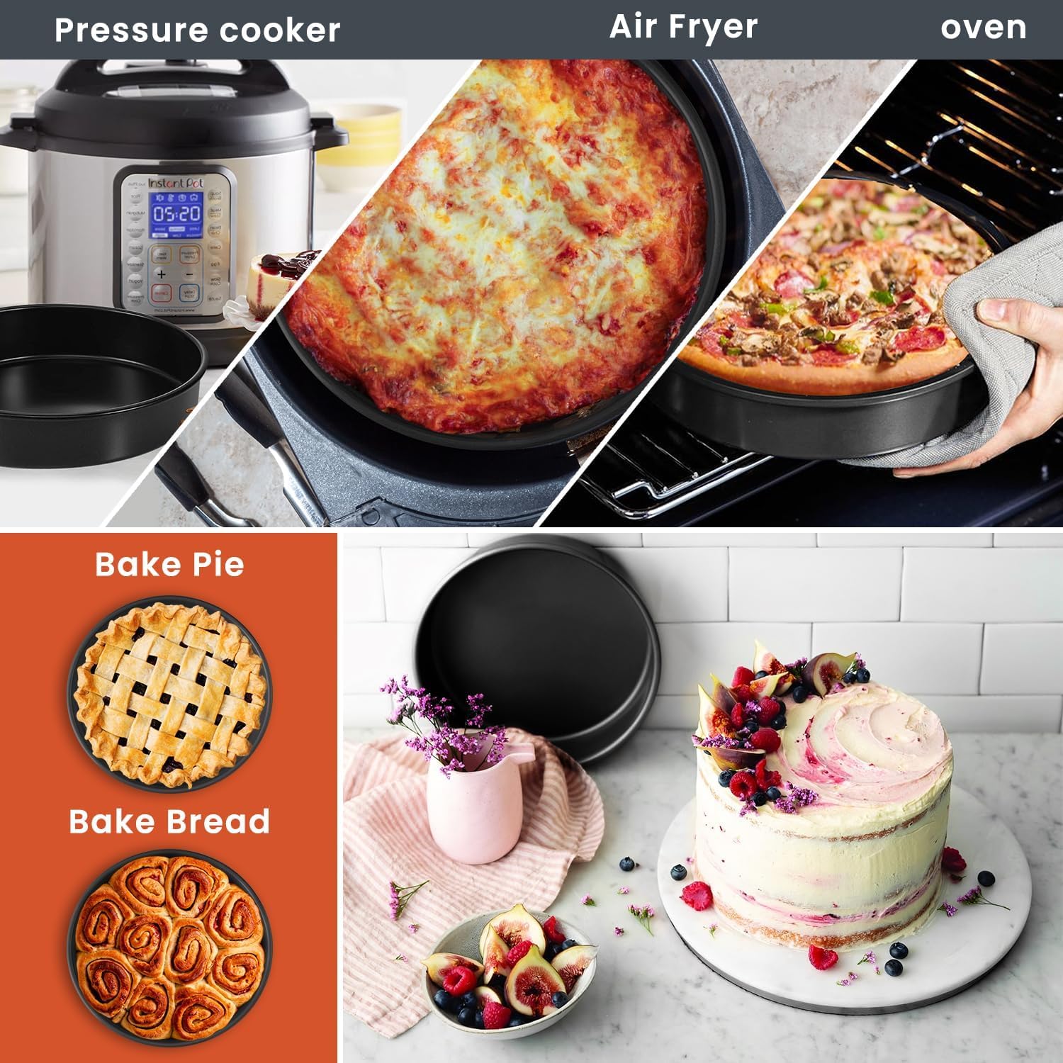 Rfaqk 133Pcs Round Cake Pans Sets For Baking + Cake Decorating Supplies - 3 Non-Stick 8 Inch Cake Pan With Baking Supplies, Pipi