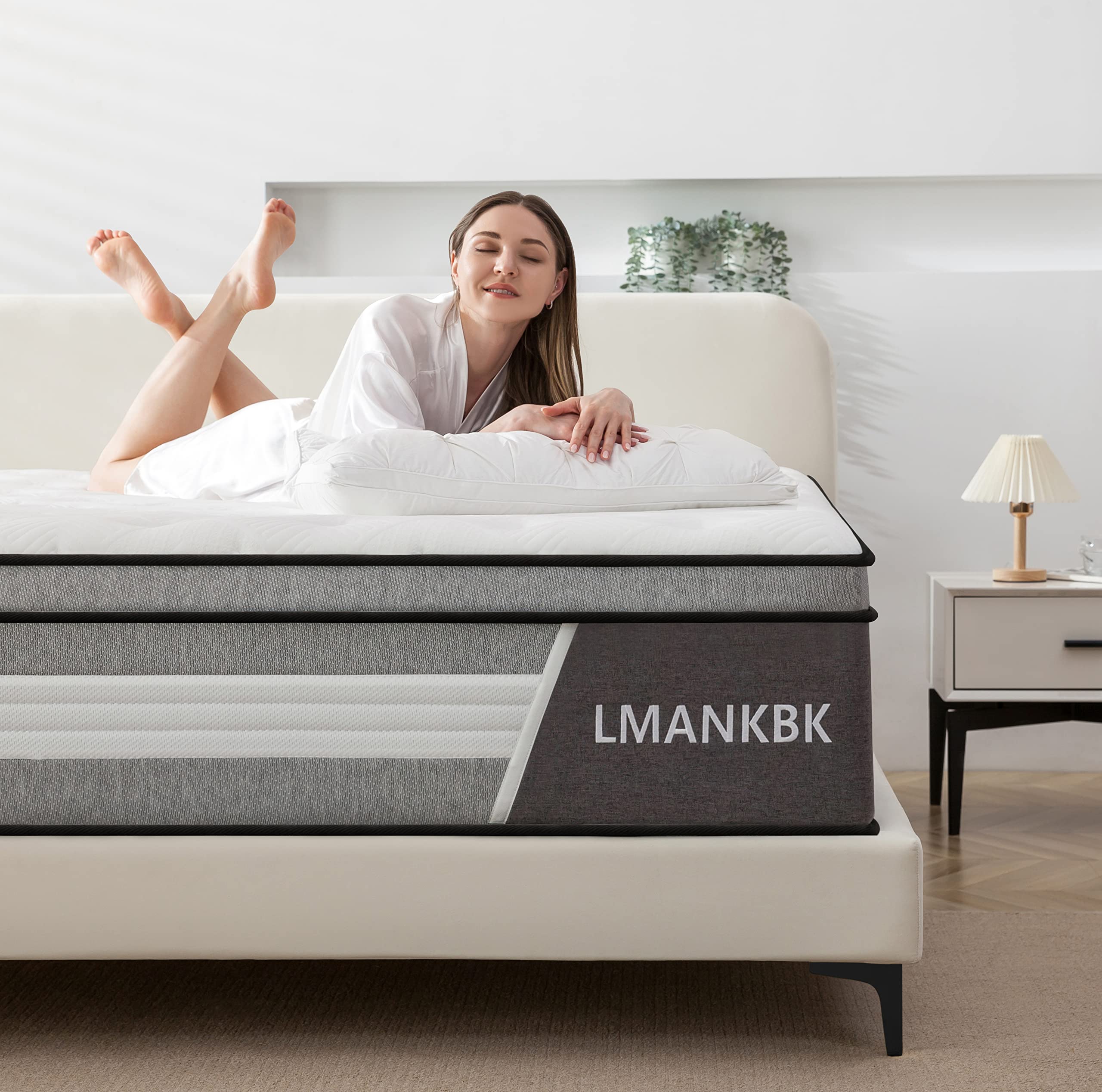 Lmankbk Queen Mattress, 14 Inch Innerspring Hybrid Mattress In A Box With Gel Memory Foam, Individually Wrapped Encased Coil Poc