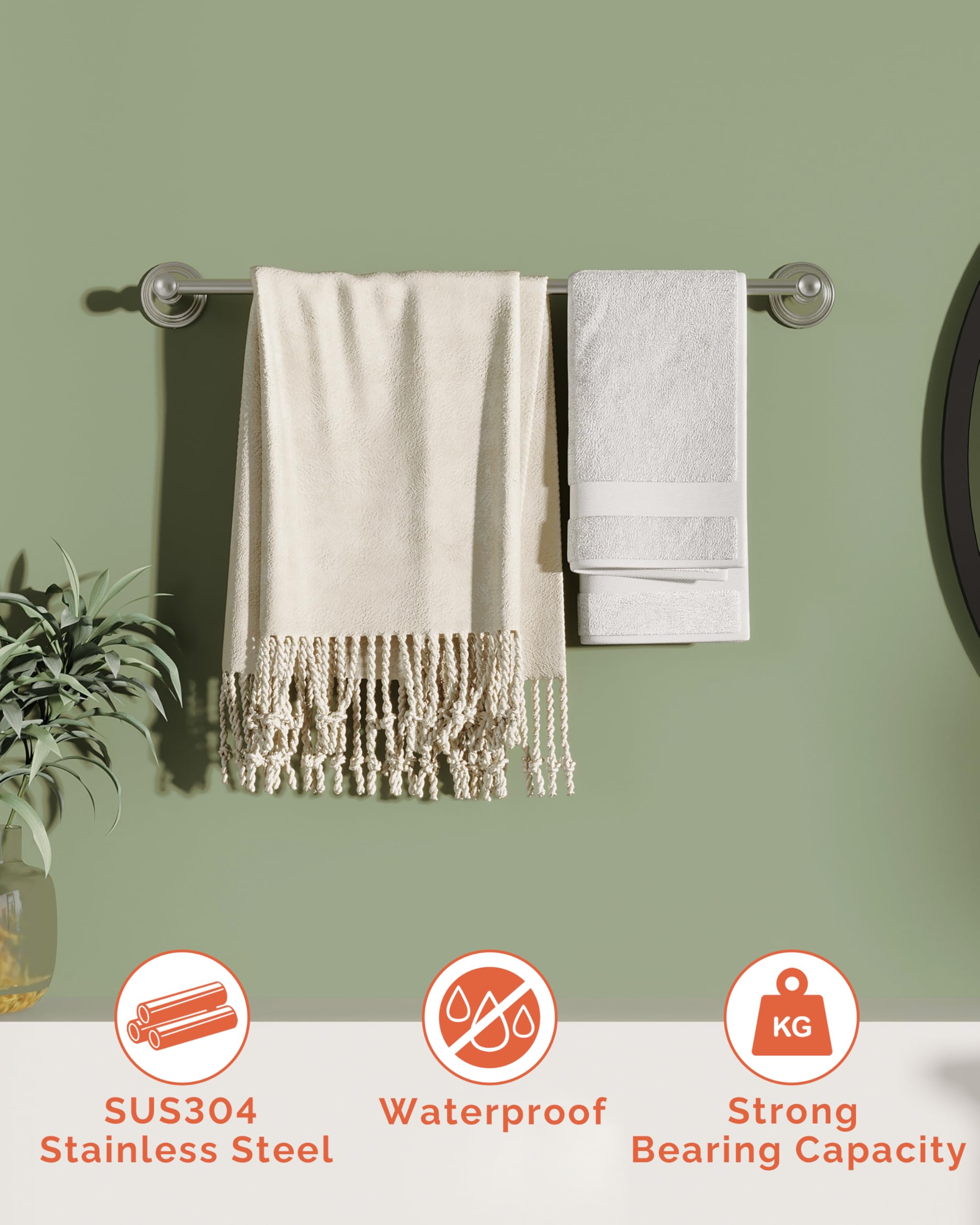 Wzkaly Towel Bar 24Inch, Stainless Steel Bathroom Towel Rack Wall Mounted, Heavy Duty Towel Rod, Towel Holders For Bathroom, Kit