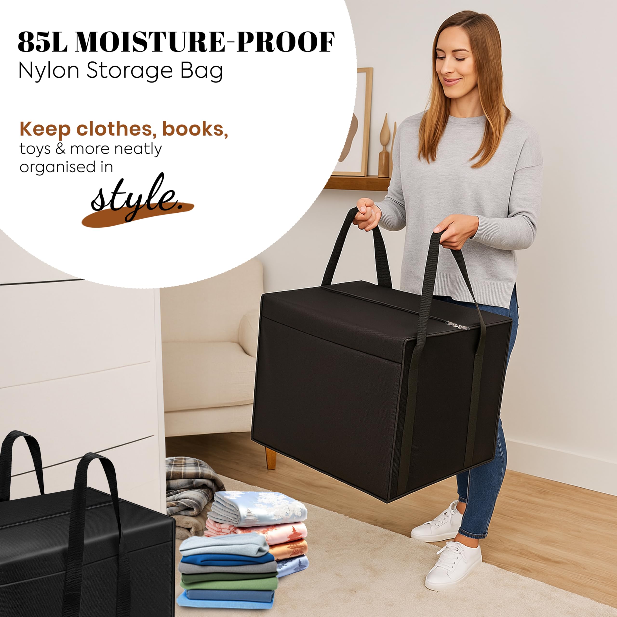 Storite 10 Pack Nylon 85 L Moisture Proof Multi-Purpose Underbed Storage Bag/Clothing Storage Organiser/Toy Storage/Stationery P