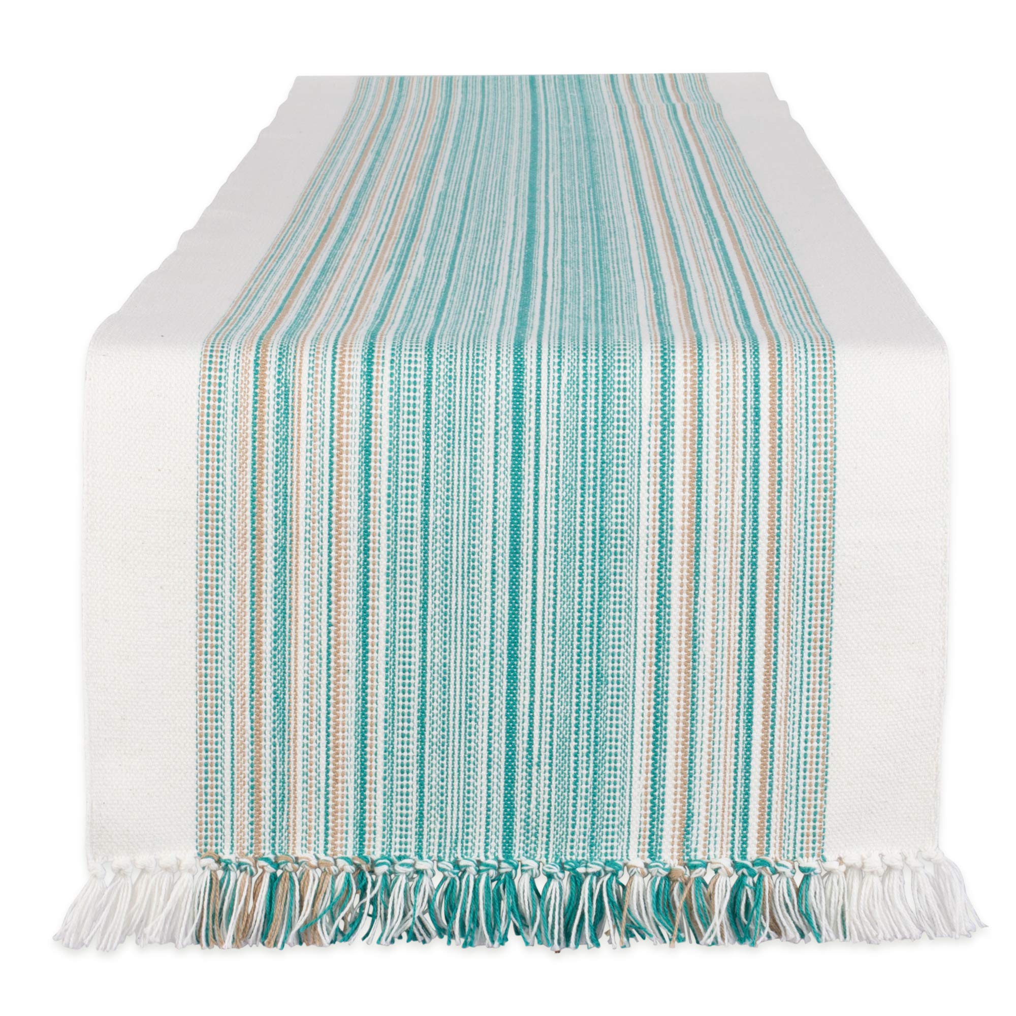 Dii Everyday Collection Fringed Stripe Tabletop, Table Runner, 14X72, Teal
