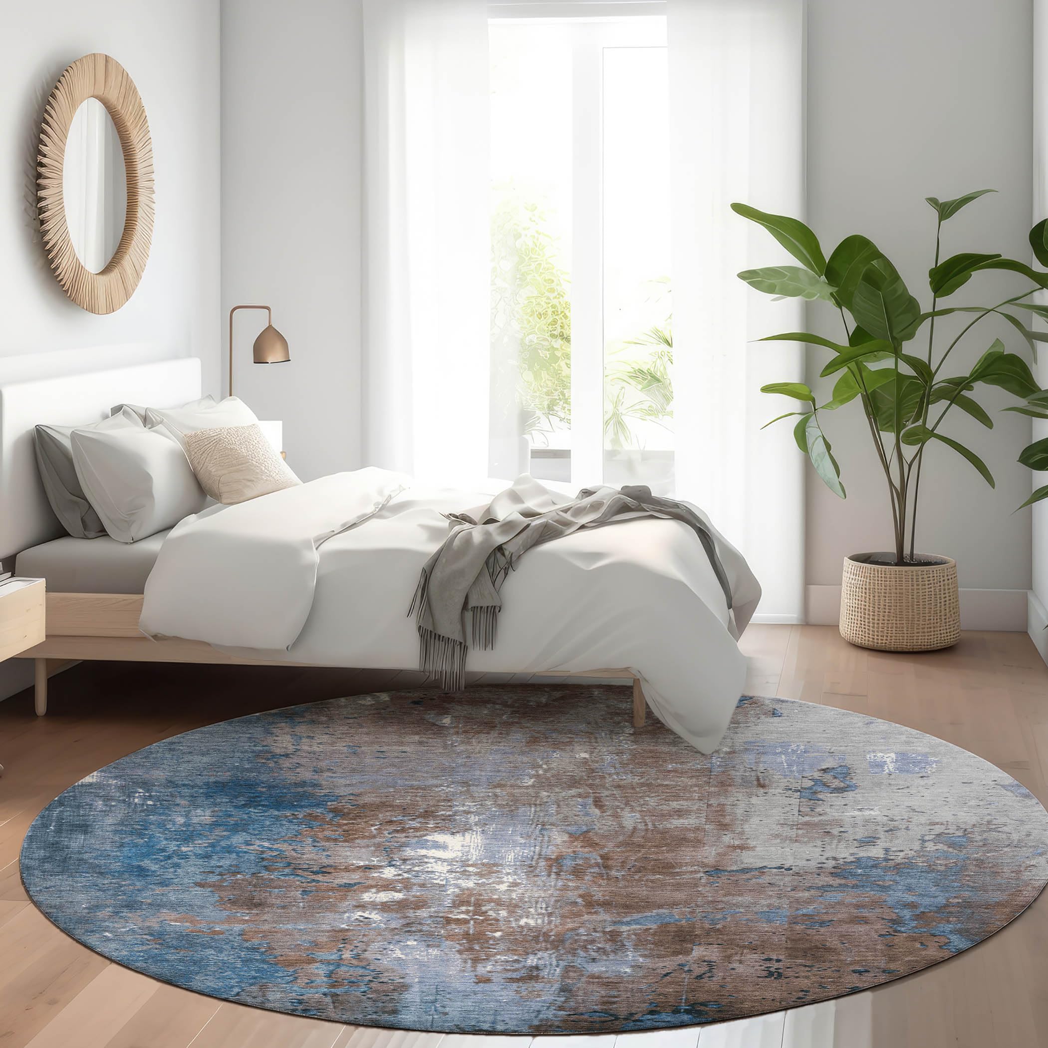 Machine Washable Indoor/Outdoor Chantille Coffee 8 x 8 Round Rug