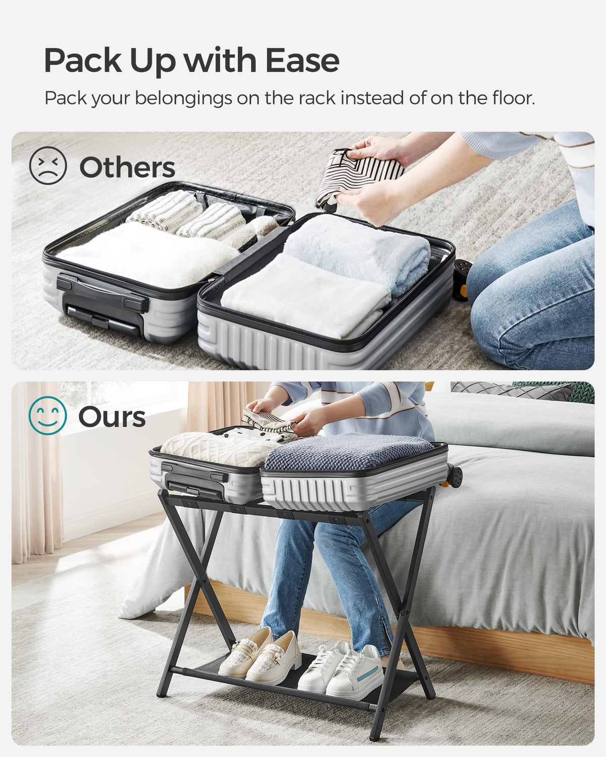 Guest Storage Rack Songmics Luggage Rack For Guest Room, Suitcase Stand With Storage Shel ...