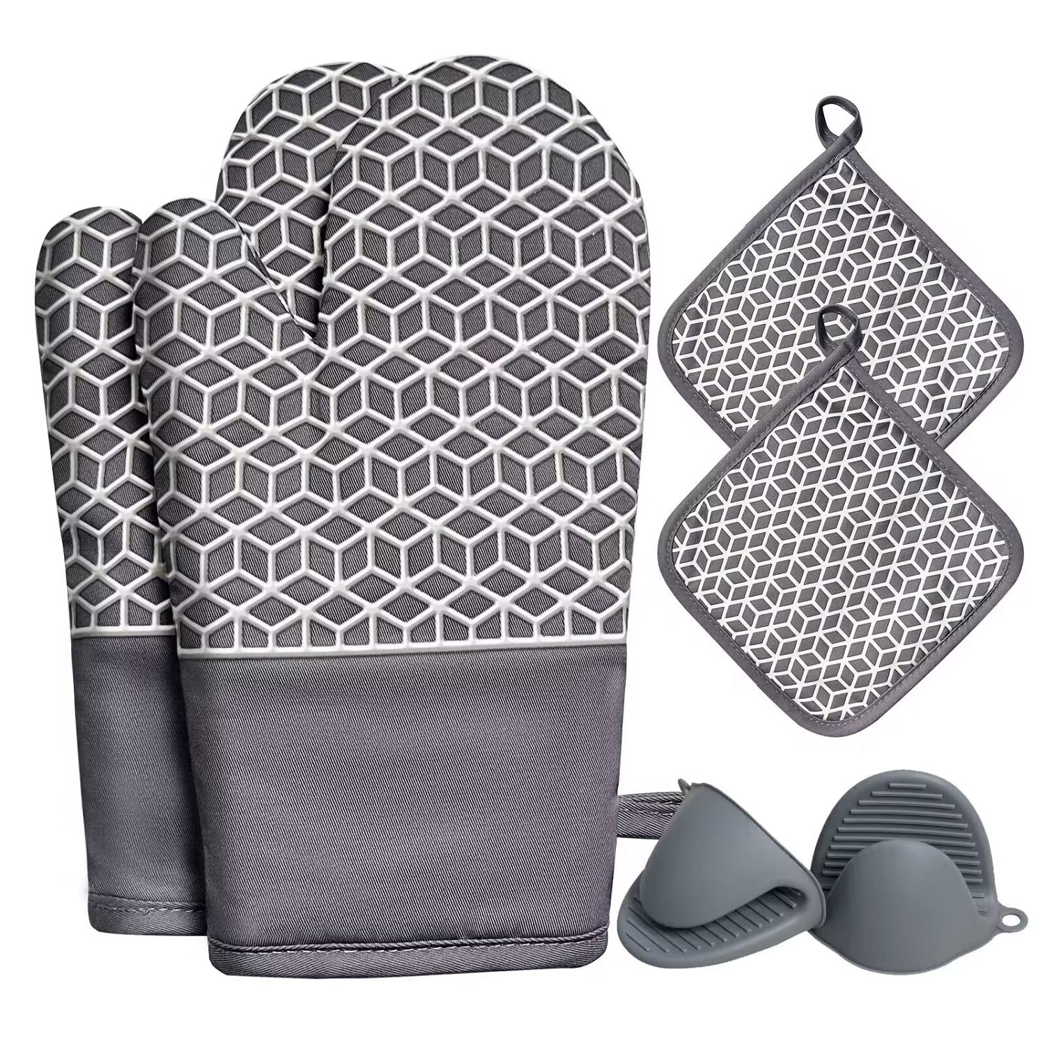 Navithous Oven Mitts And Pot Holders Sets 6Pcs, Thick Cotton Oven Gloves High Heat Resistant 500?With Extra Long Oven Mitts And