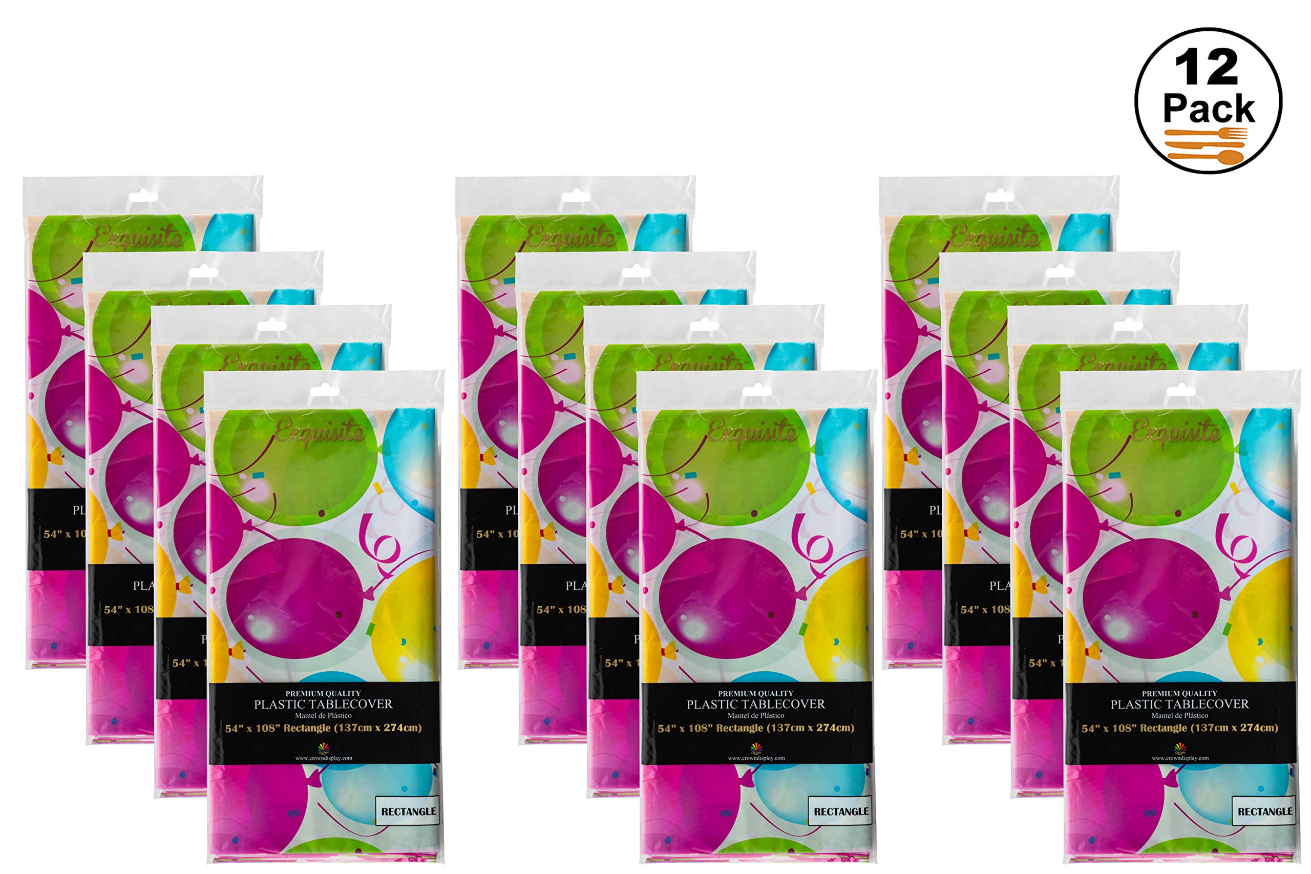 Exquisite 12 Pack Premium Quality Balloon Design Plastic Tablecloth - 54 Inches By 108 Inches Of Fabulous Rectangle Birthday Tab