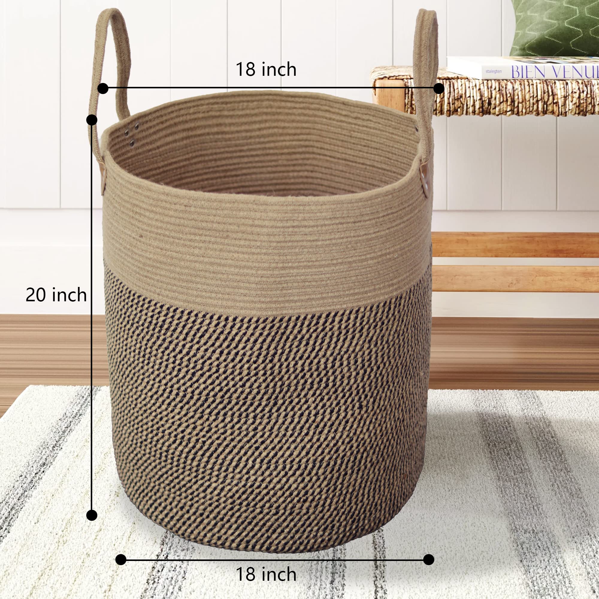Jute Laundry Hamper Large Woven Rope Storage Basket With Handles 20' Height Tall 83L,Laundry Basket Decorative Basket For Living