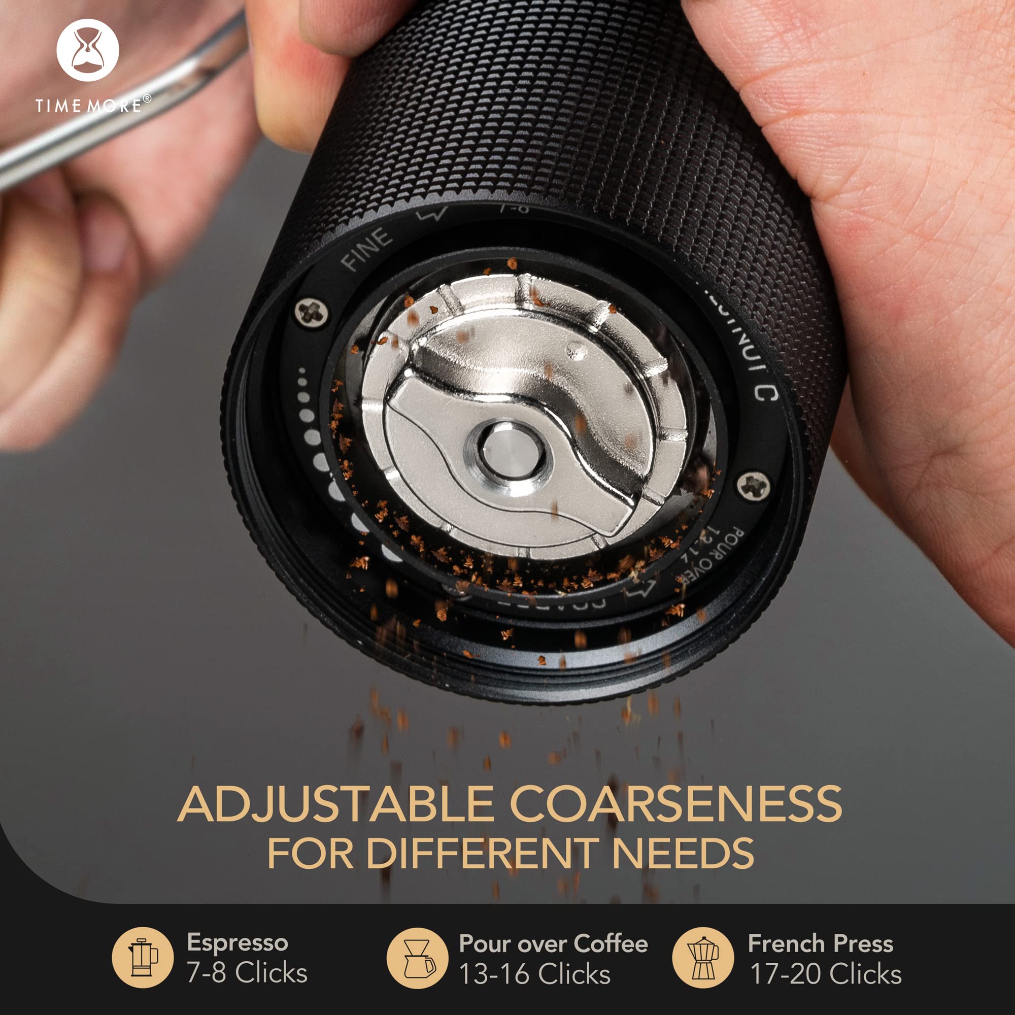 Timemore Manual Coffee Grinder, Stainless Steel Conical Burr Coffee Grinder Manual, Capacity 30G Hand Coffee Grinder With Adjust