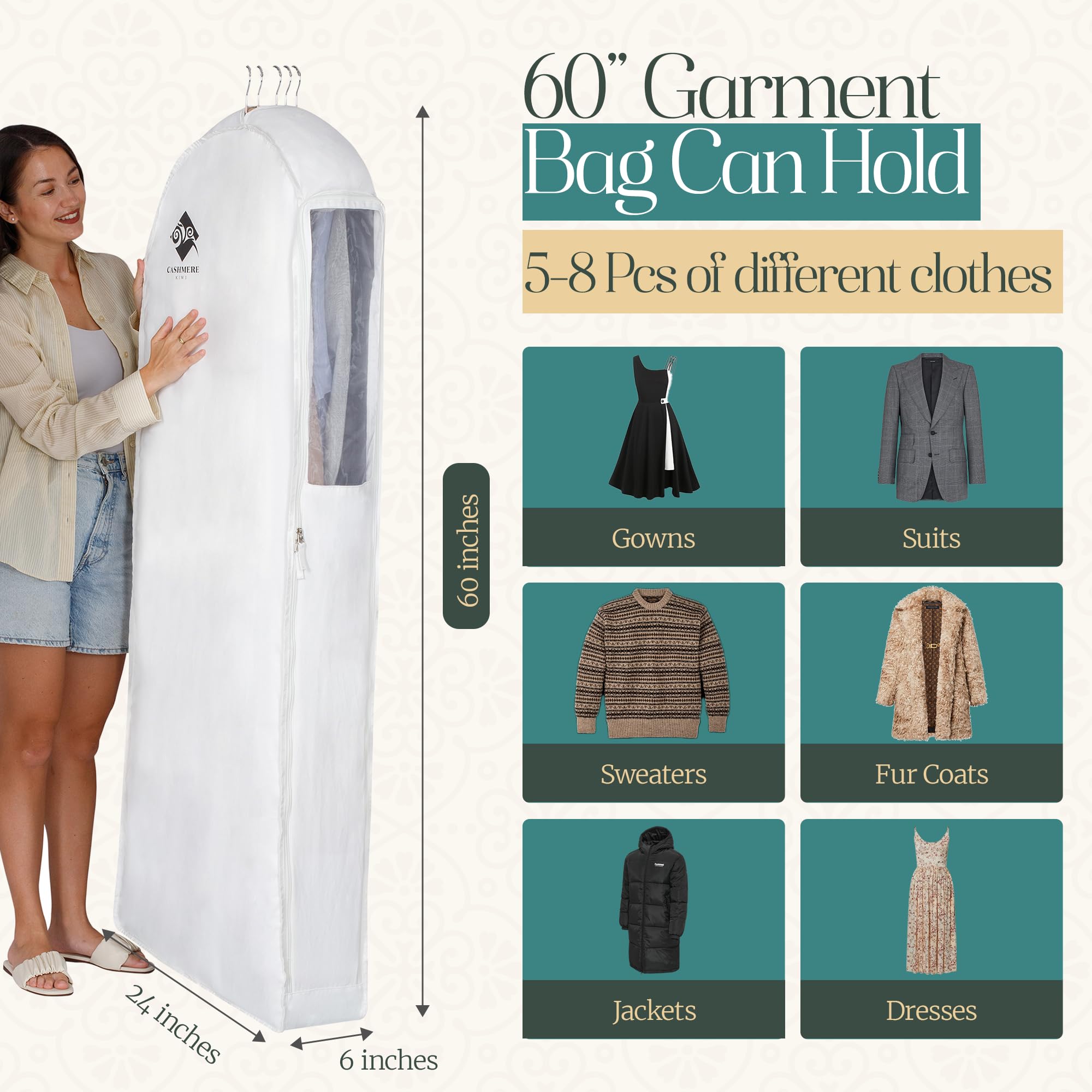 Premium 60    Cotton Garment Bag For Hanging Clothes And Storage | Wide 6    Gusset & 4 Cedar Blocks For Fresh Smell And Clothes