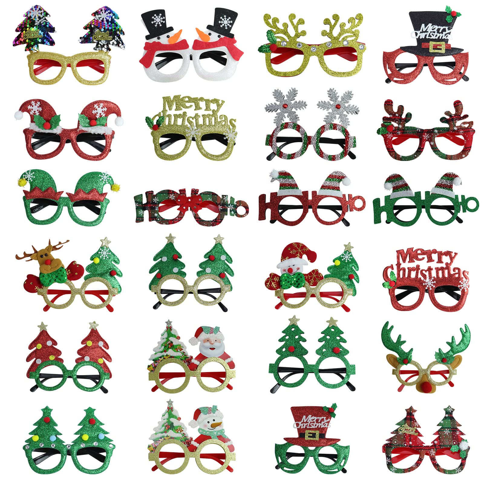 24Pcs Christmas Glitter Party Glasses Frames For Kids, Christmas Costume Eyeglasses For Christmas Parties Holiday Favors Photo B