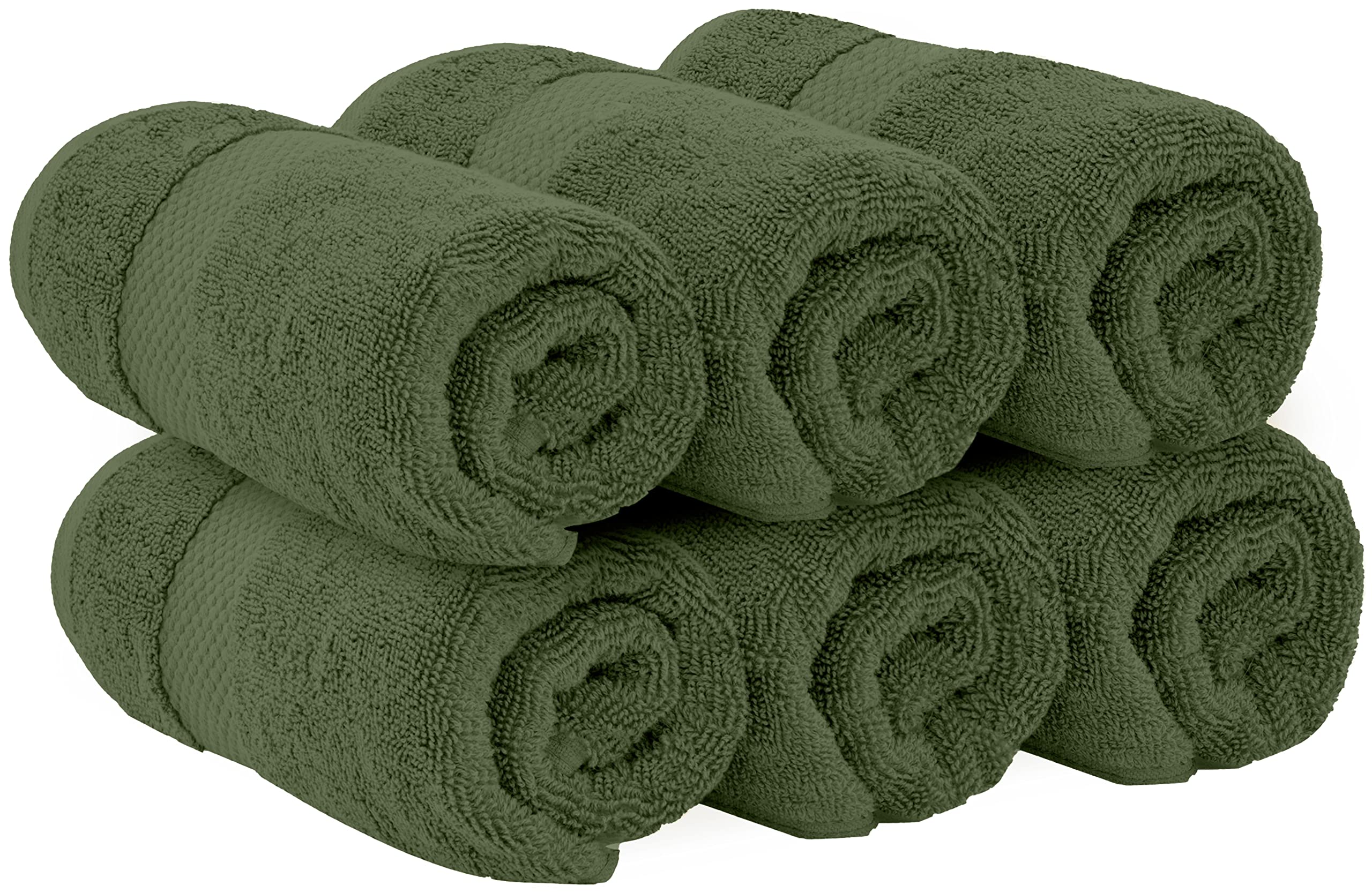 White Classic Luxury Hand Towels for Bathroom-Hotel-Spa-Kitchen-Set - Circlet Egyptian Cotton - 16x30 Inches - Set of 6 (Forest Green)