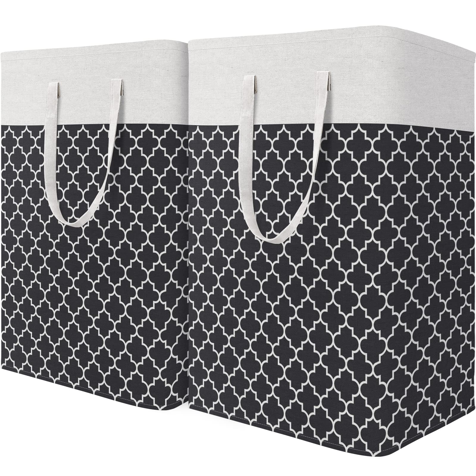 Homehacks Laundry Baskets With Long Handles, Collapsible Waterproof Clothes Hamper, Durable Tall Laundry Bin For Bedroom, Bathro