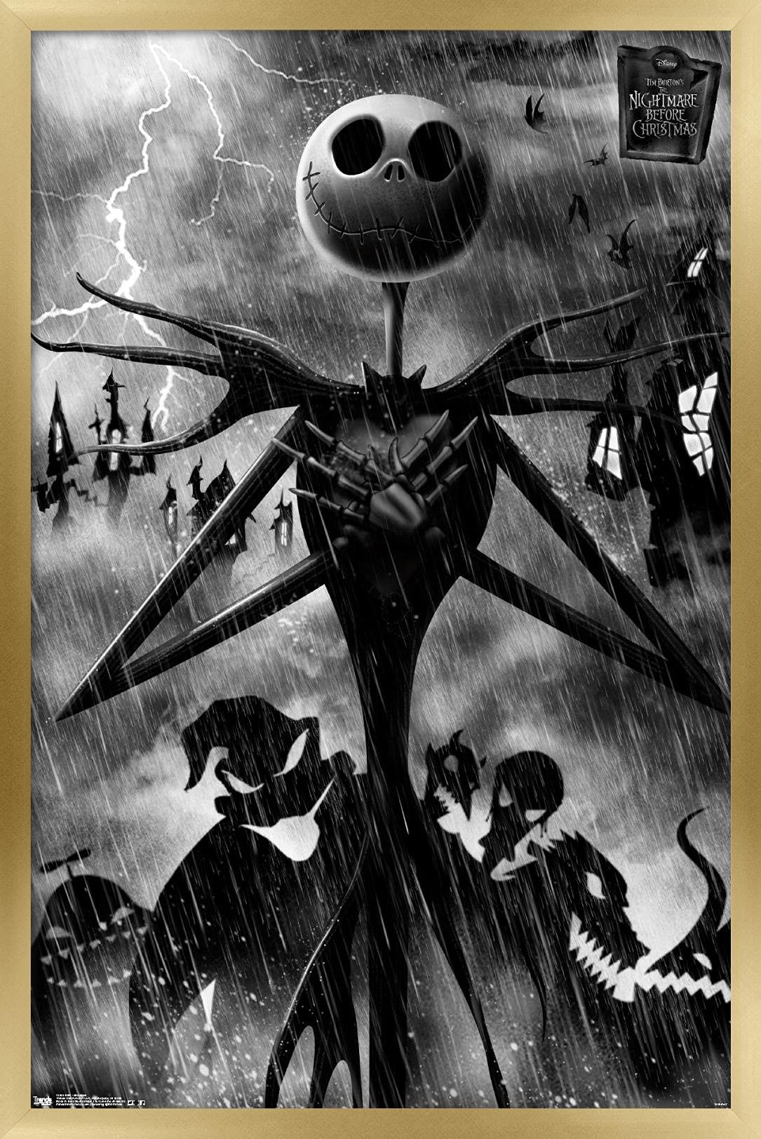 Trends International Disney Tim Burton'S The Nightmare Before Christmas-Shadows Wall Poster, 14.725'' X 22.375'', Gold Framed Ve