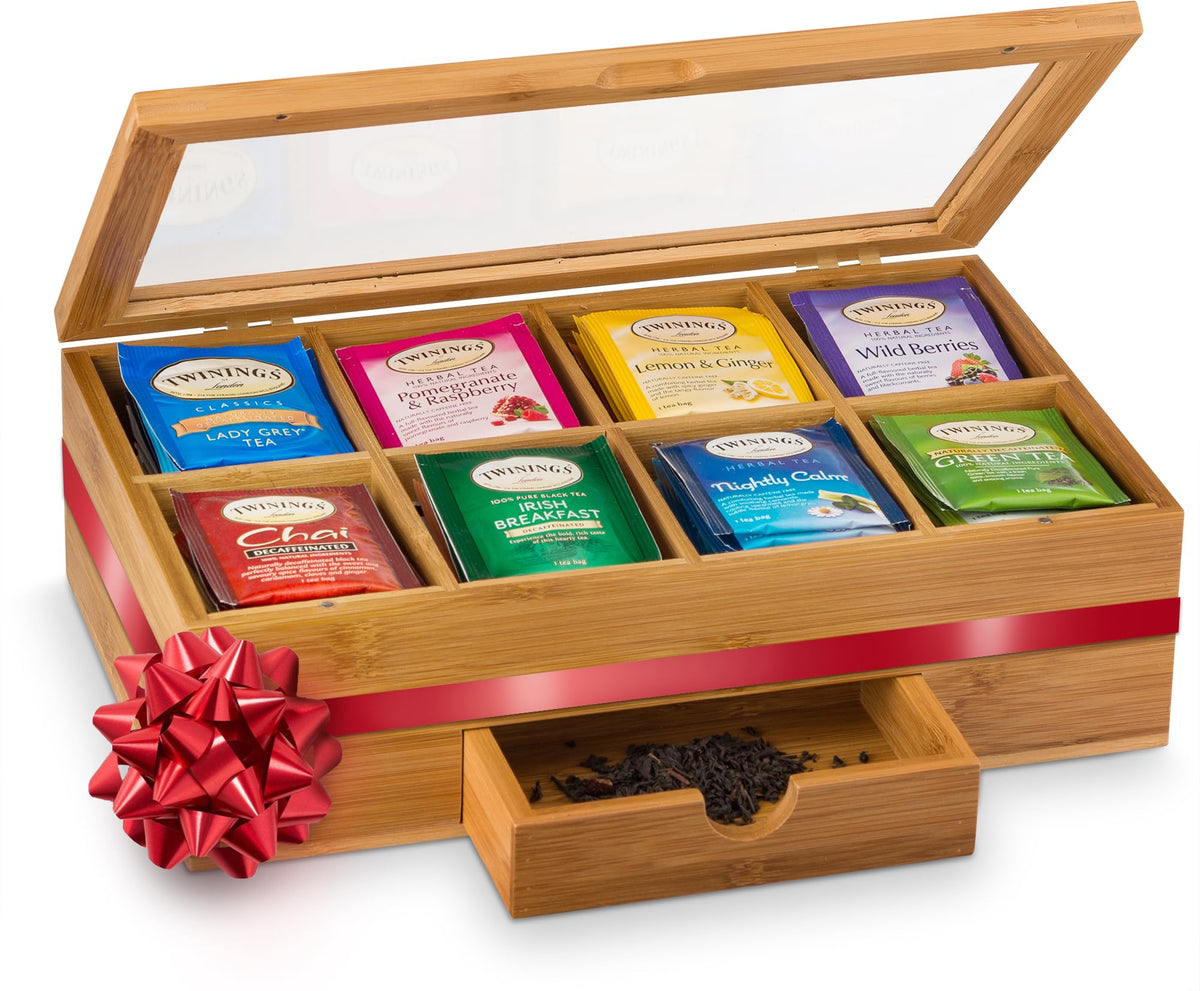 Bambsi Tea Bag Organizer - Bamboo Tea Box Organizer Storage Box, Tea Bag Holder With Acrylic Window, Magnetic Lid Keeps Tea Bags