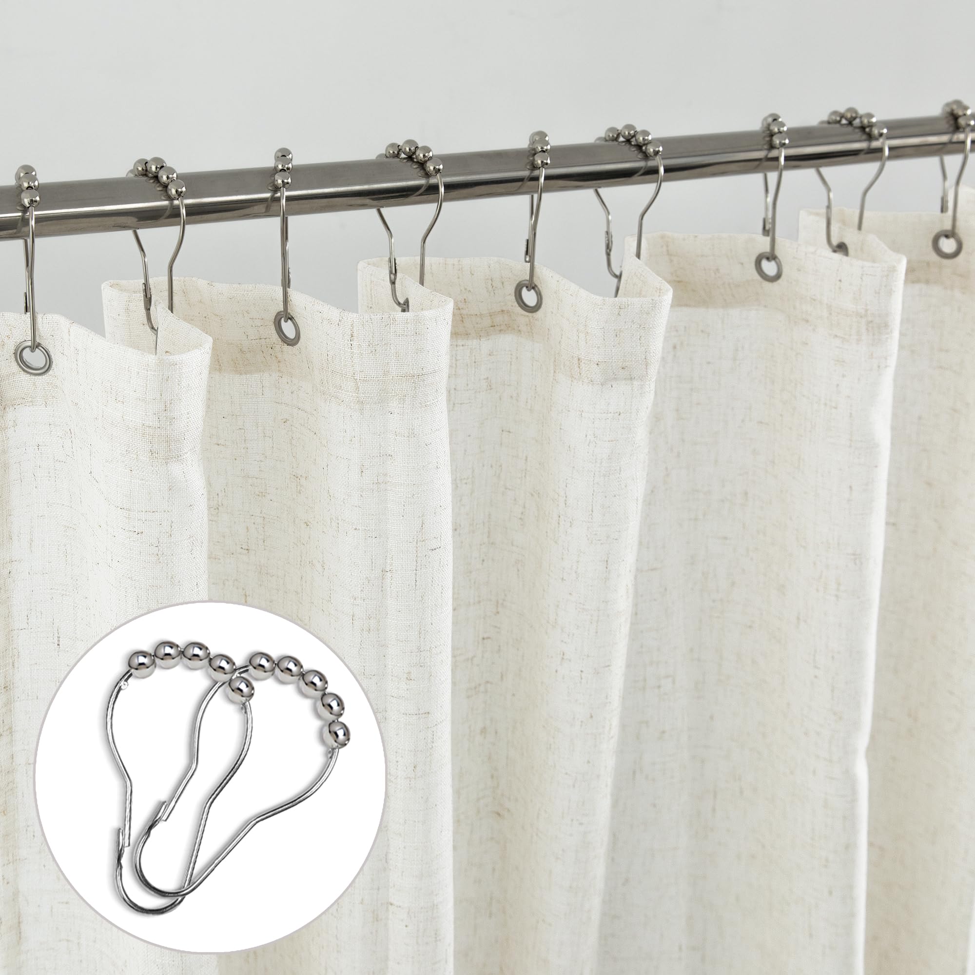 KOUFALL Extra Long Shower Curtains 84 Inch Length for Bathroom Waterproof XLong Duck Cloth Rustic Fabric Elegante Linen Shower Curtain Liner Set with Hooks