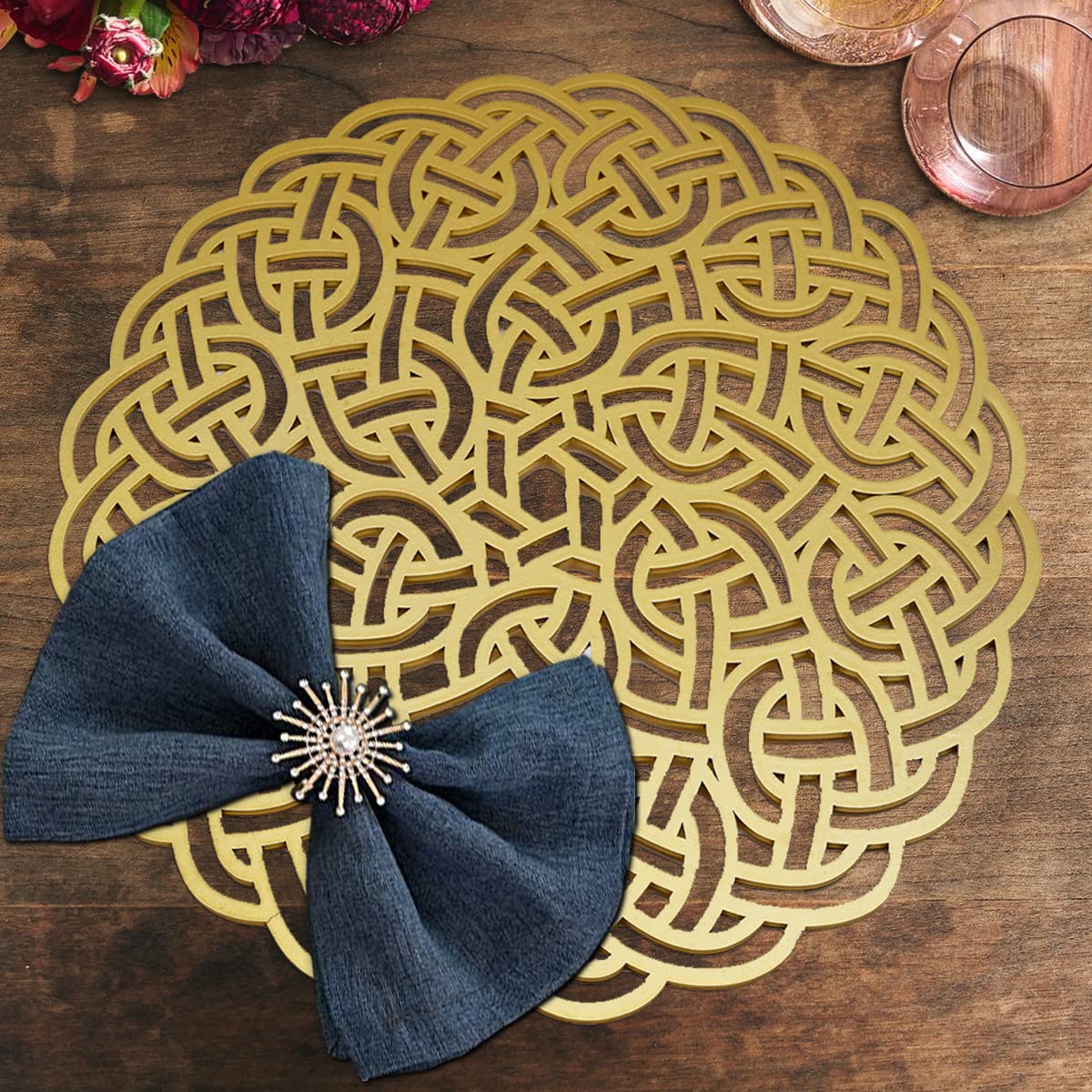 Decozen Wooden Placemats Carved Trivet - Elegant Table Placemat For Kitchen Dining & Coffee Table - Scratch Heat Stain Resistant