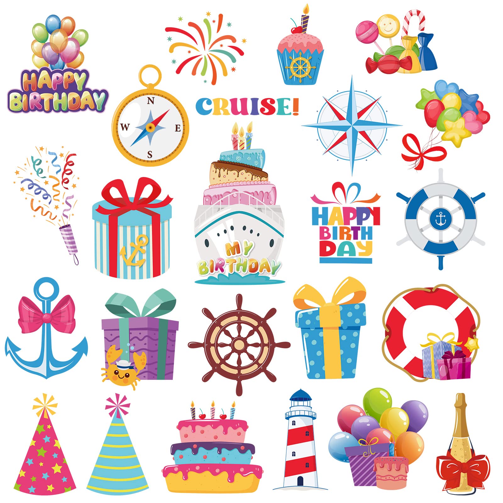 Geyee 24 Pcs Birthday Cruise Door Decorations Funny Cruise Door Magnets Magnetic Birthday Door Decoration Birthday Magnets For C