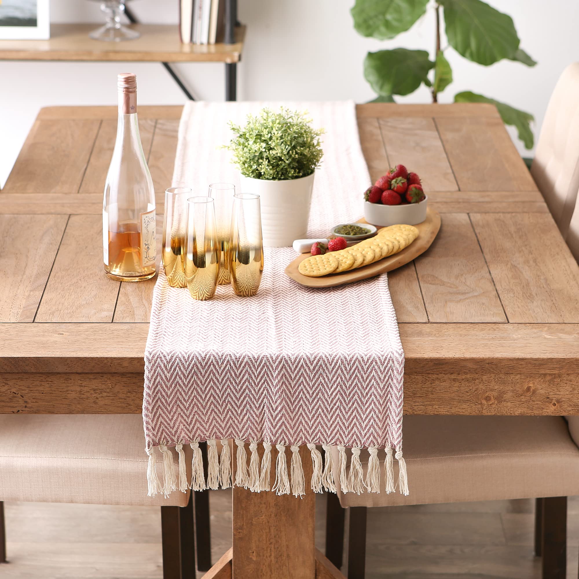 Dii Woven Basic Tabletop Collection Chevron Table Runner, 15X72, Pale Mauve
