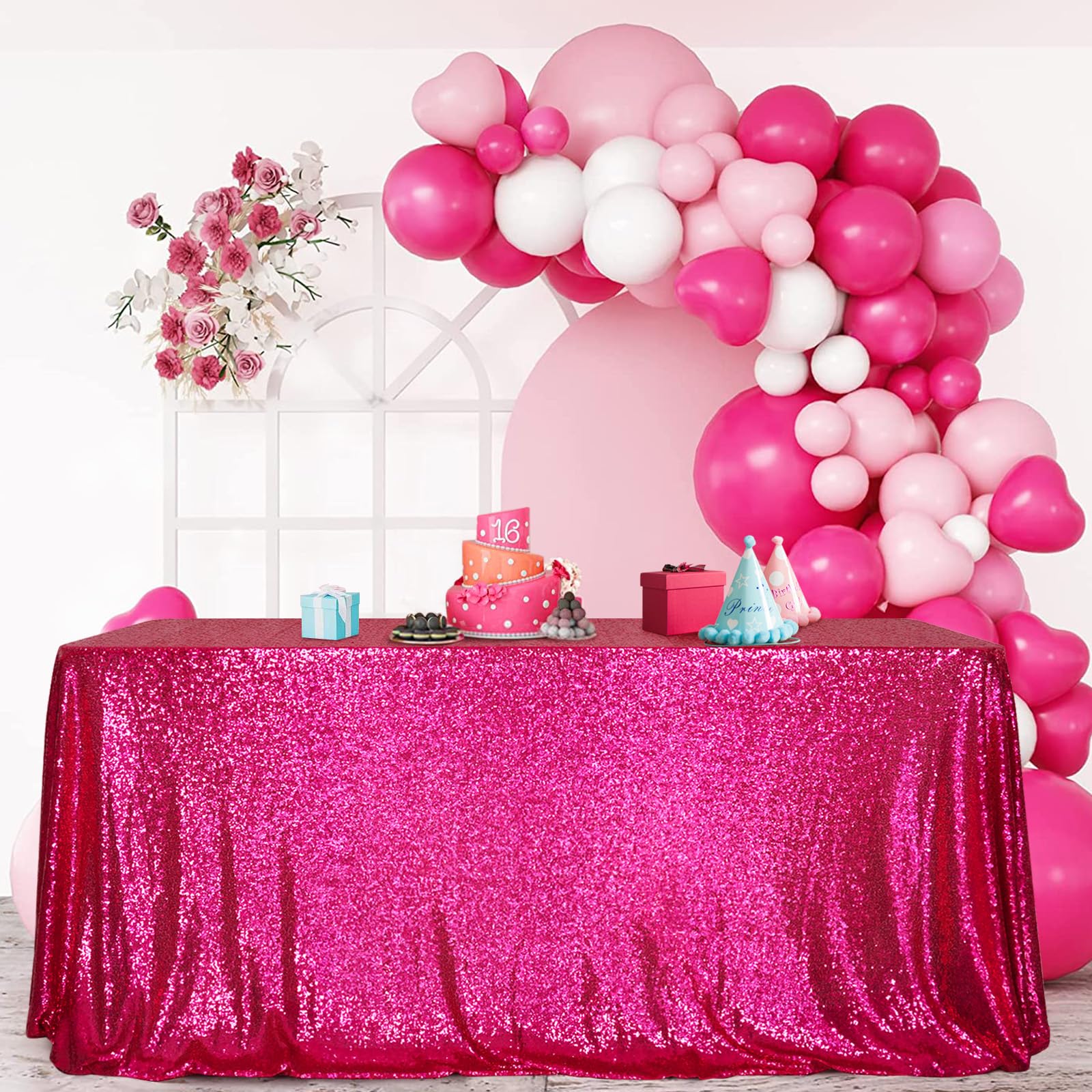 Partydelight Hot Pink Sequin Tablecloth 60X102 Inch Rectangle Tablecloth Glitter Tablecloth For Party Baby Shower Christmas Deco