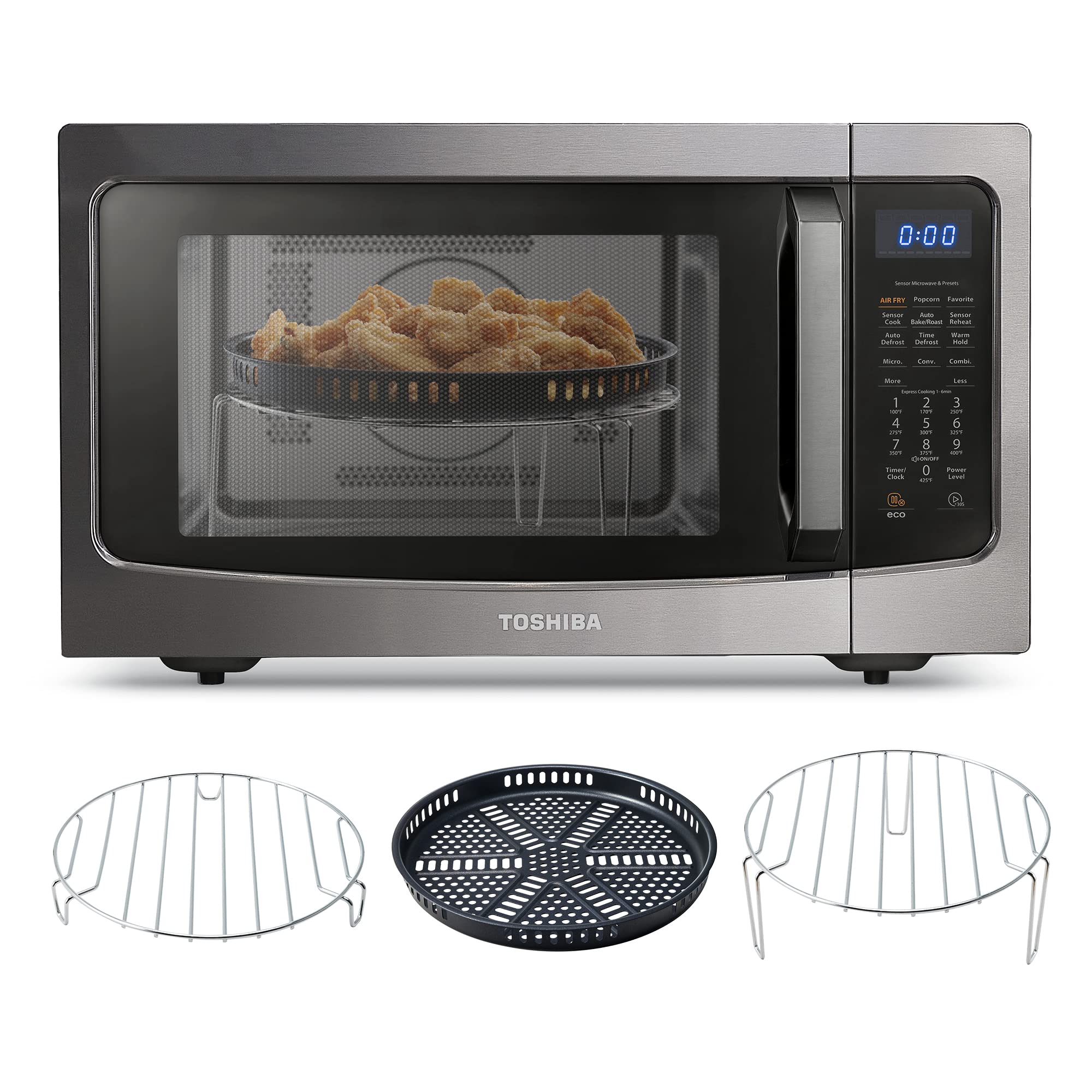 Toshiba 4-in-1 ML-EC42P(BS) Countertop Microwave Oven, Smart Sensor, Convection, Air Fryer Combo, Mute Function, Position Memory