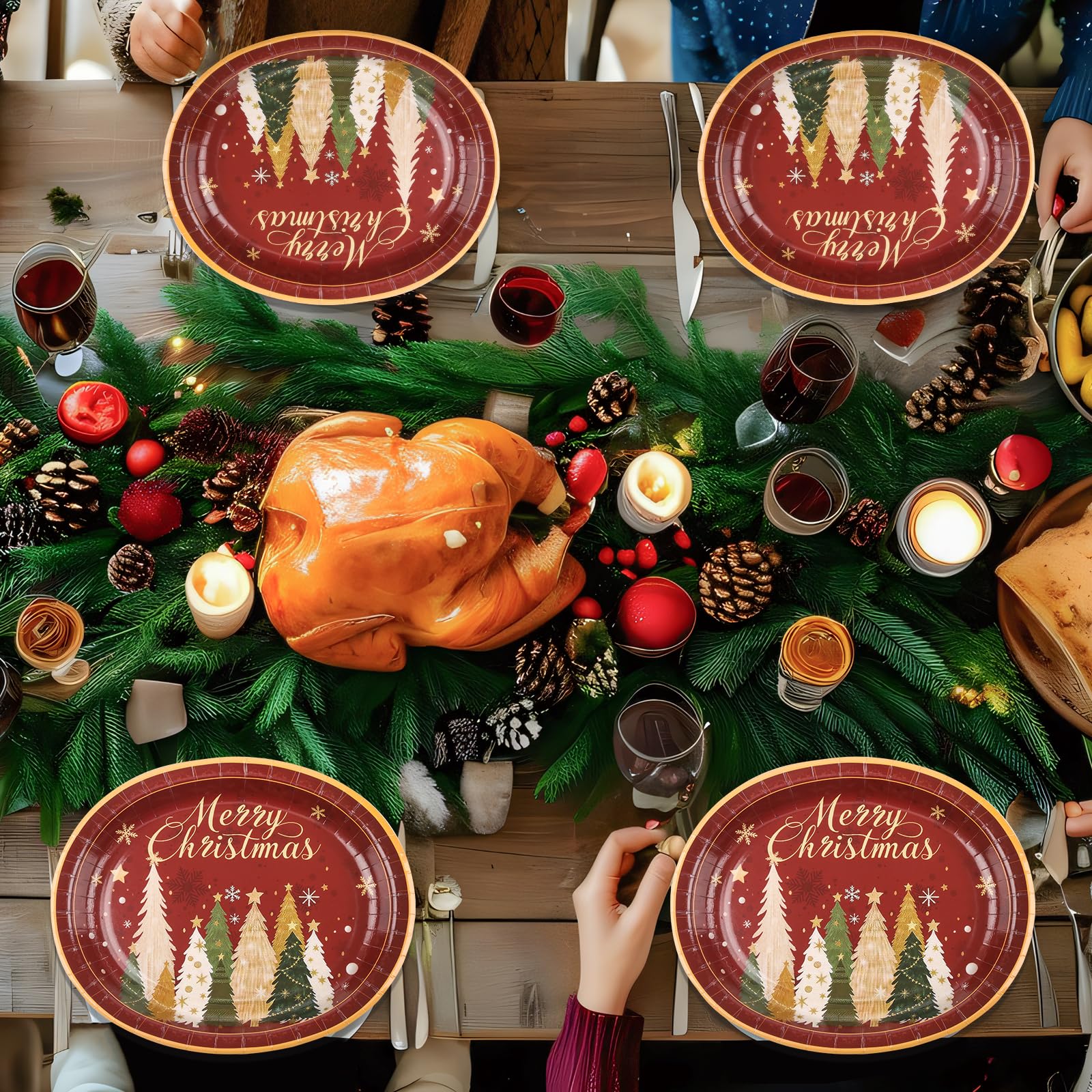 Purhapfre Christmas Paper Plates, Heavy Duty Oval Dinnerware, Large 10x12 Inch, Christmas Tree Design, 50 Pcs, Model Purhapfre0SD04