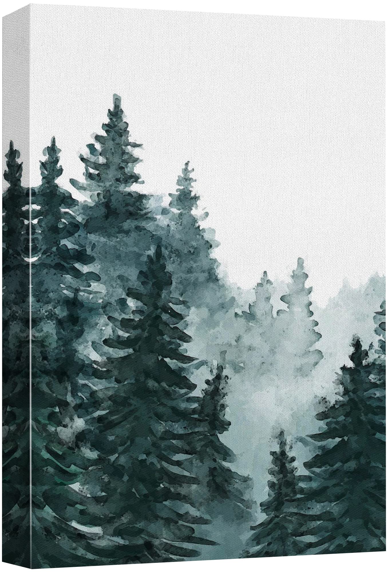 Signwin Canvas Print Wall Art Woodland Nursery Decor Watercolor Pastel Pine Tree Forest Fog Nature Illustrations Modern Art Deco