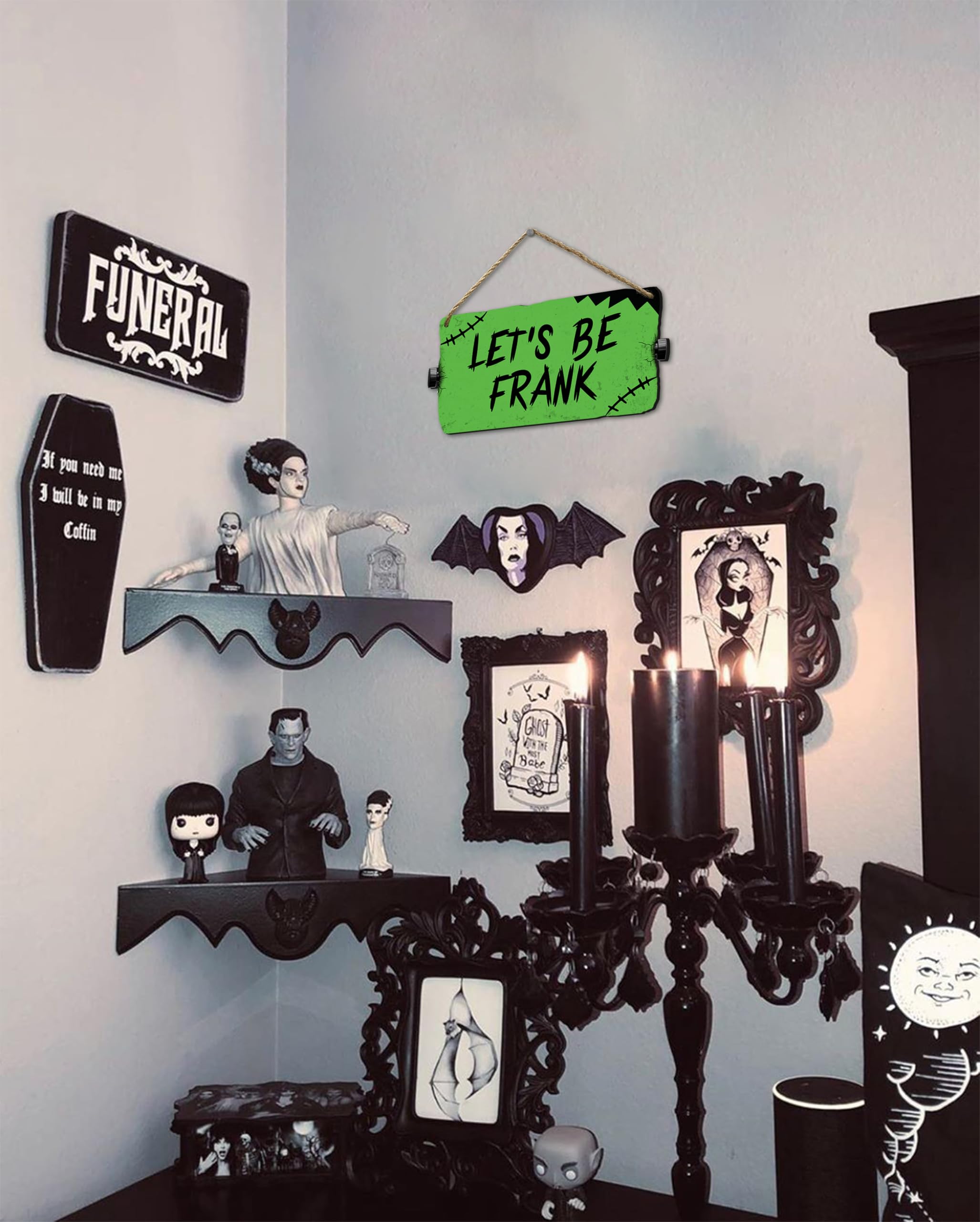 flinelife Let's Be Frank Sign, 12x6, Horror Movie Sign, Wreath Sign for Indoor Outdoor Use