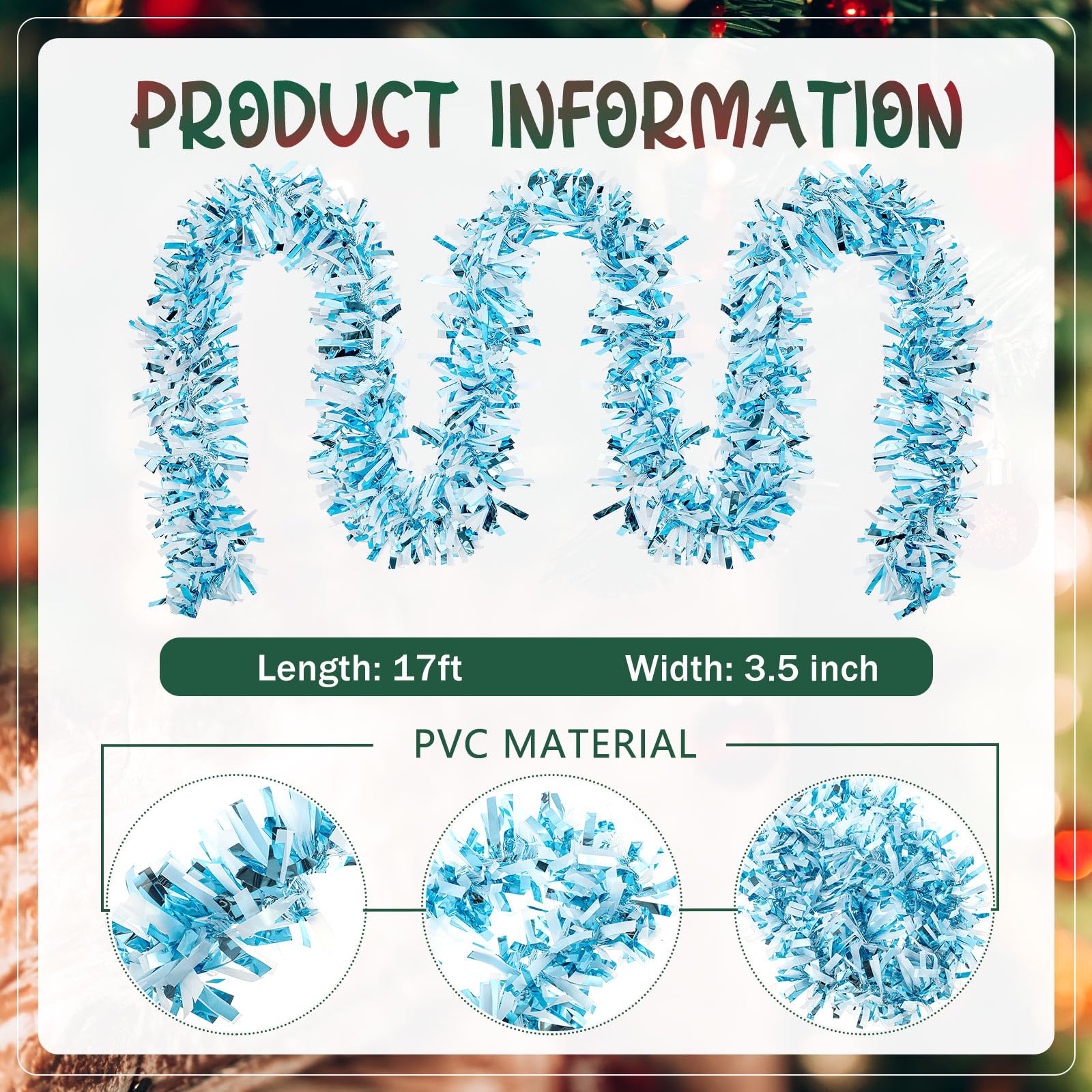 Yuxung 17 ft Christmas Tinsel Garland Metallic Garland Light Glittering Decoration for Valentine Birthday Wedding Party Holiday