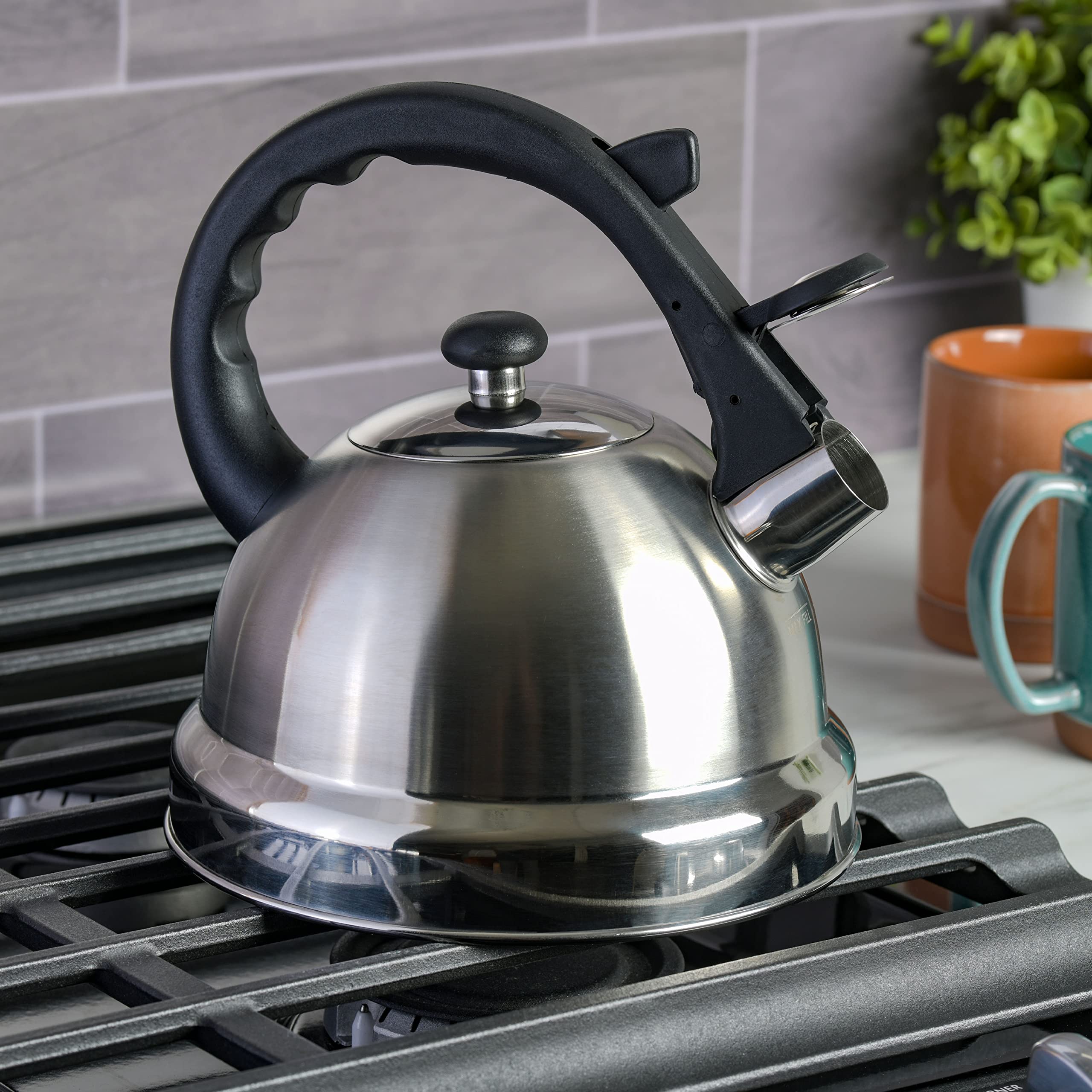 Mr Coffee Claredale Stainless Steel Whistling Tea Kettle  2.2-Quart  Brushed Satin