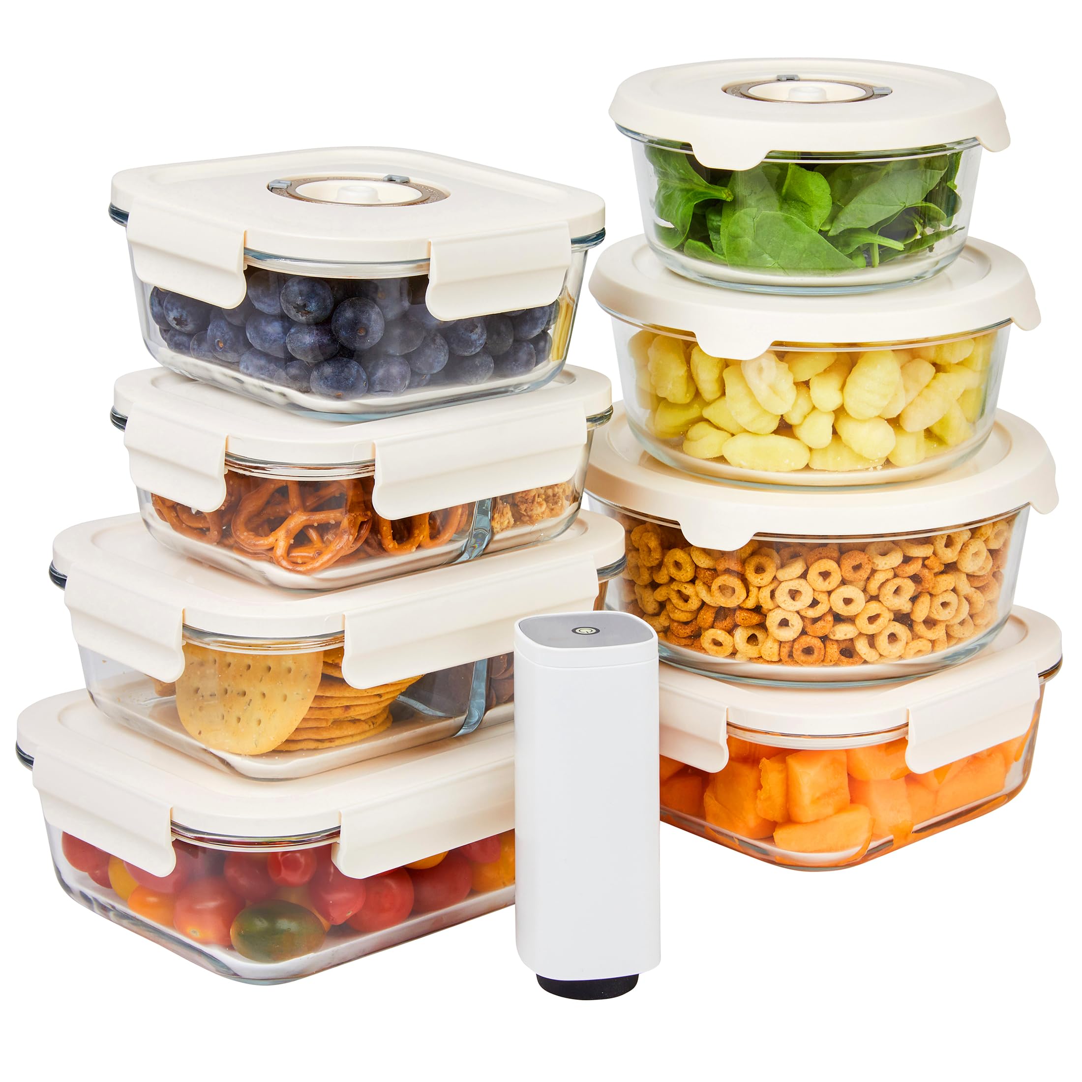 HOLDN STORAGE Vacuum Food Storage Containers, Set of 8 Glass Containers & Electronic Pump - Keep Food Fresh Longer, BPA-Free Gla