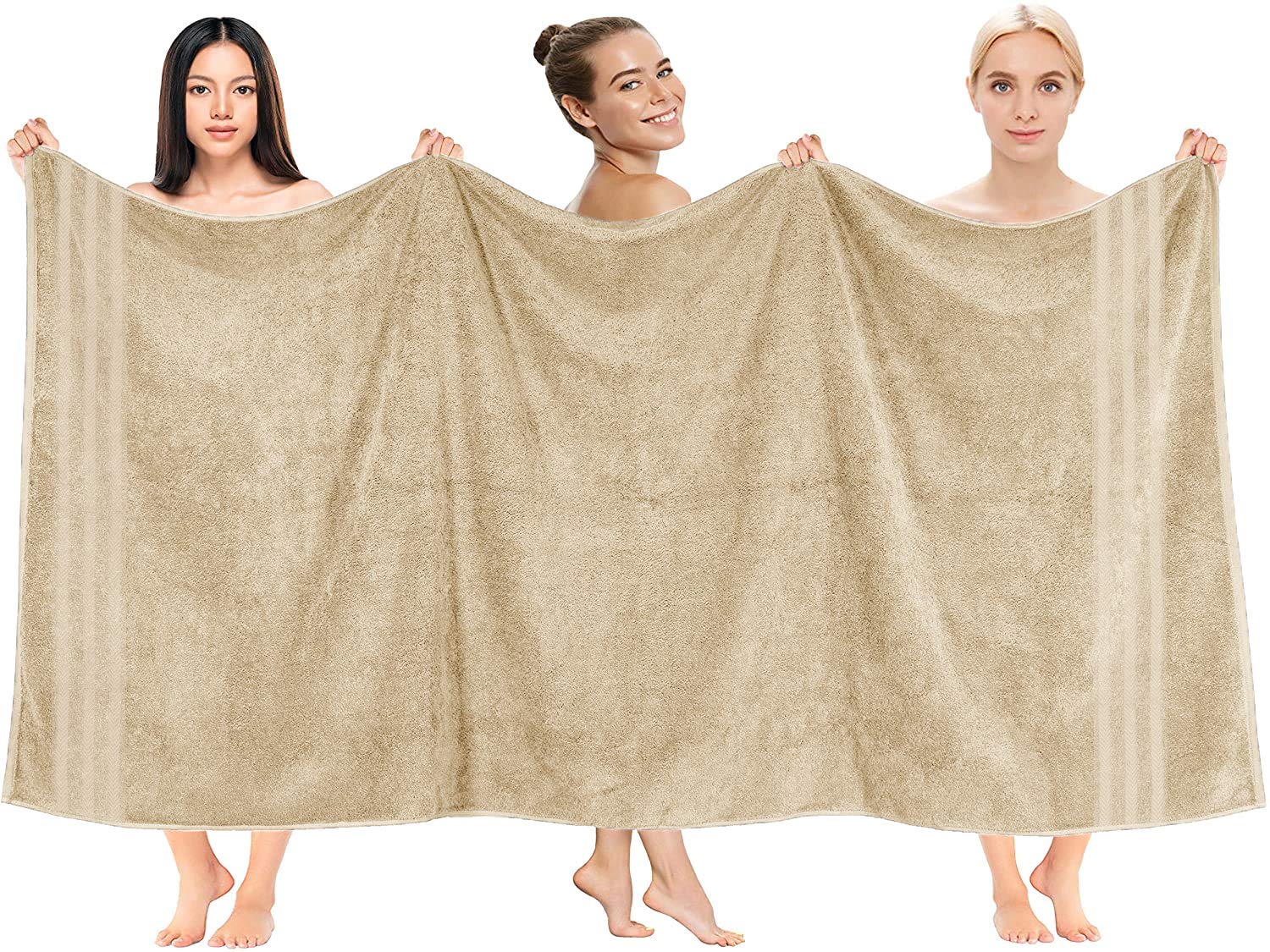 DAN RIVER Bath Sheets Set of 2 - 550 GSM Ultra Super Soft & Highly Absorbent Sheets - 100% Cotton Jumbo Large Bath Towels for Bathroom  Home  Hotel  Spa  Beach  Pool  Gym - 35?x70? in Tan