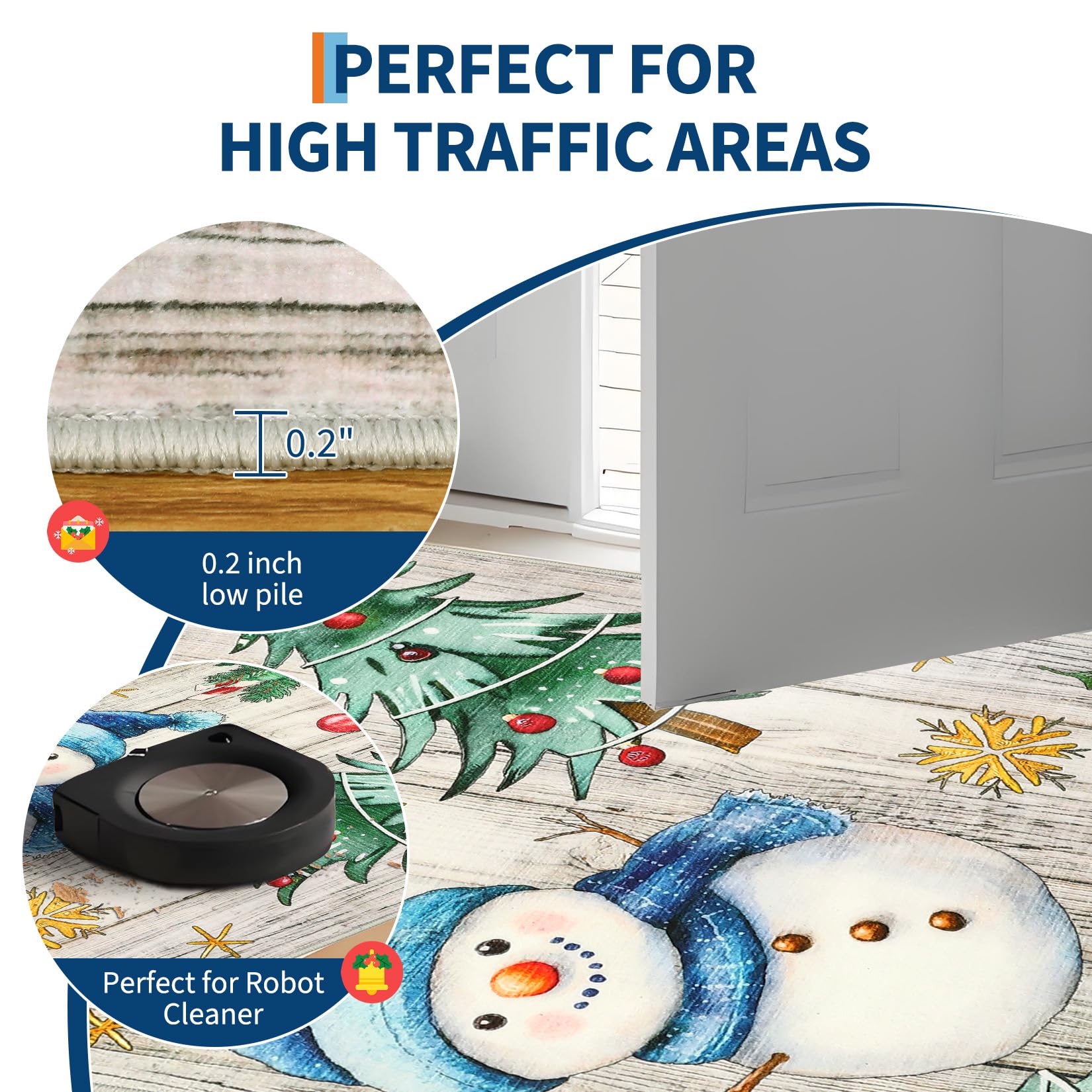 GarveeHome Christmas Runner Rug 2x8 Kitchen Rugs Non Slip Washable Bath Rugs Low Pile Entryway Rug Xmas Tree & Snowman Stain Res