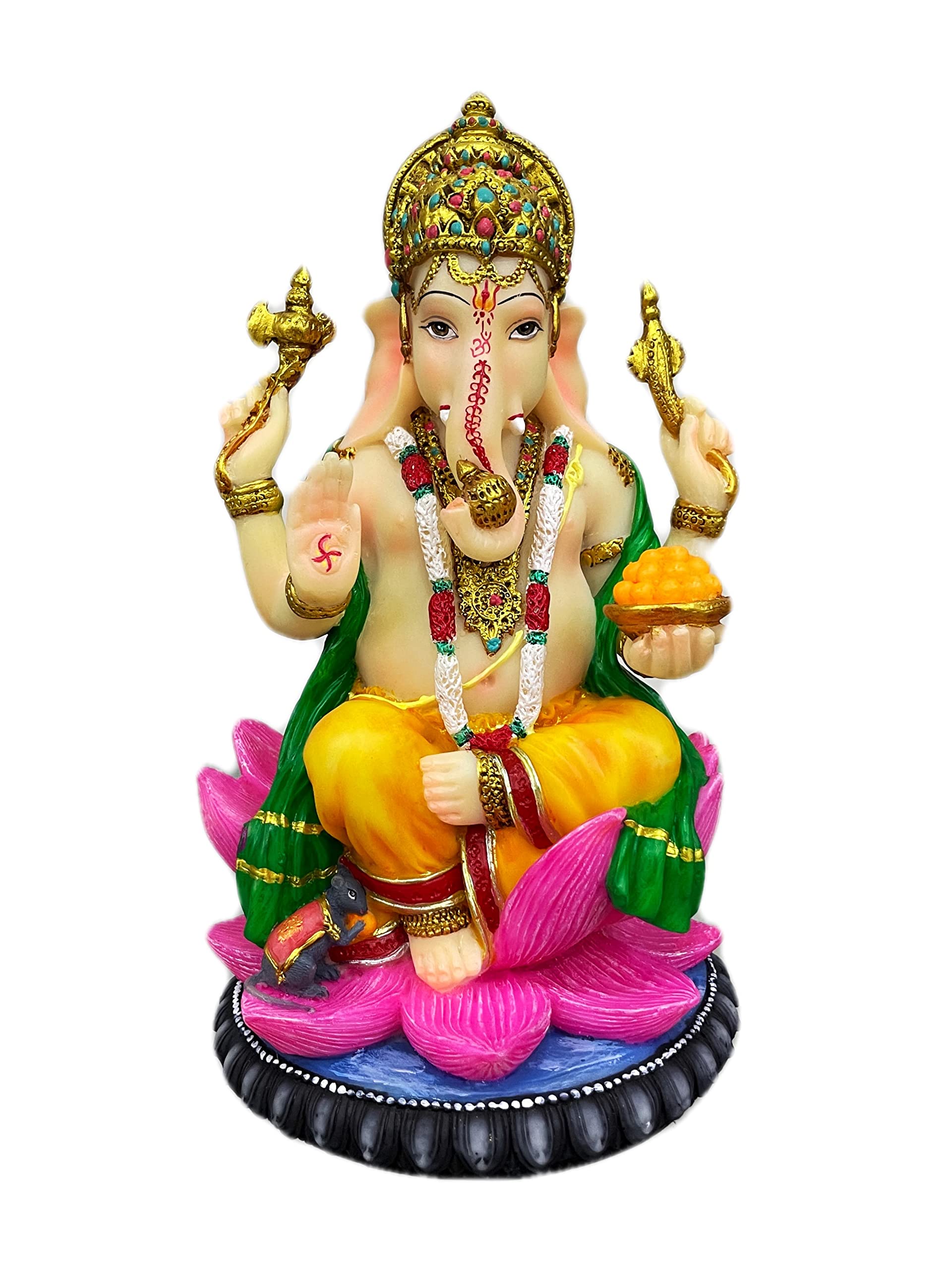 Sri Krishna Culture-New Big Beautiful Sitting Ganesh For Home Decoration-Height-8 Inches-Multicolour-Resin