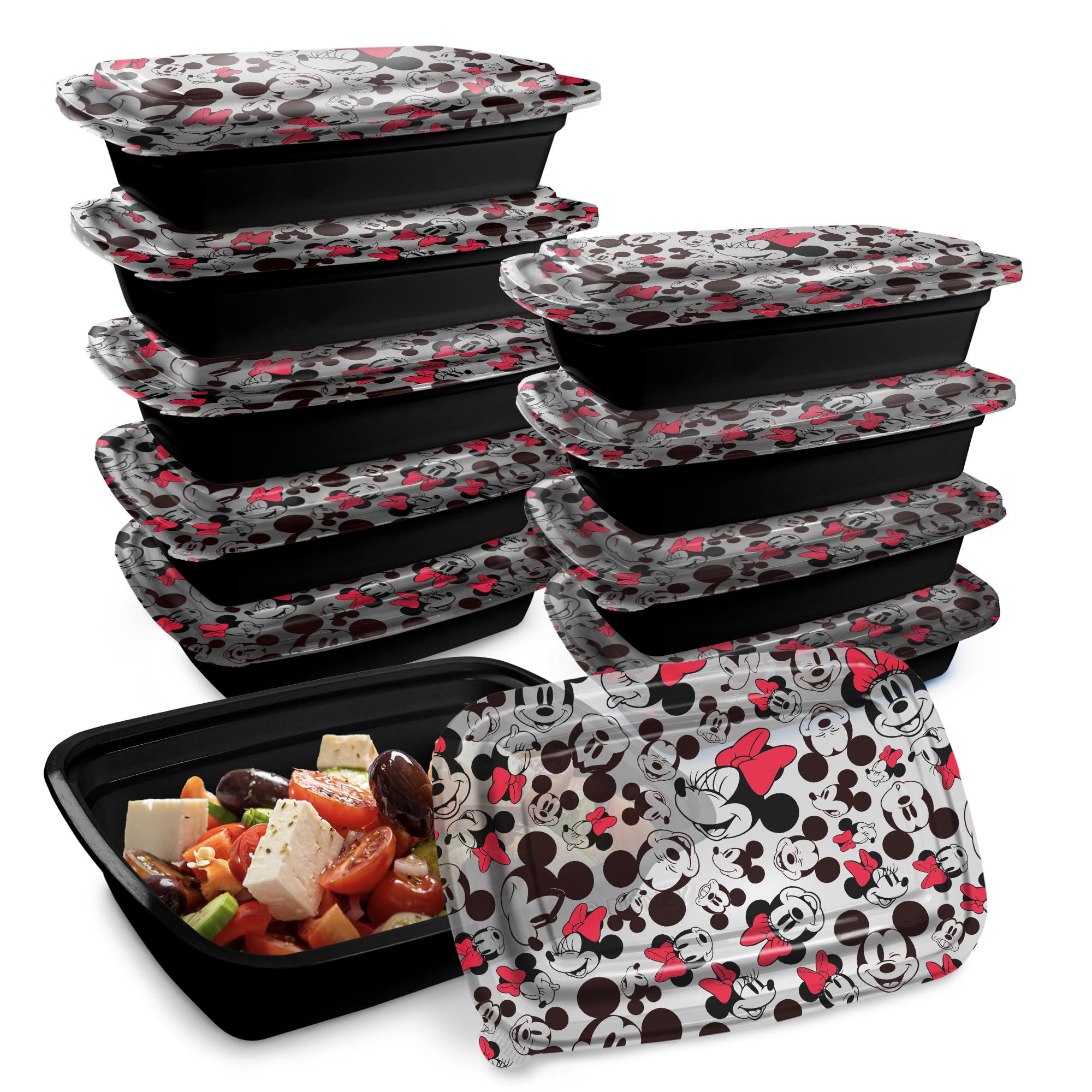 Disney Meal Prep Containers - 20-Piece Reusable Food Containers with Lids - Freezer, Microwave & Dishwasher Safe - Featuring Mic
