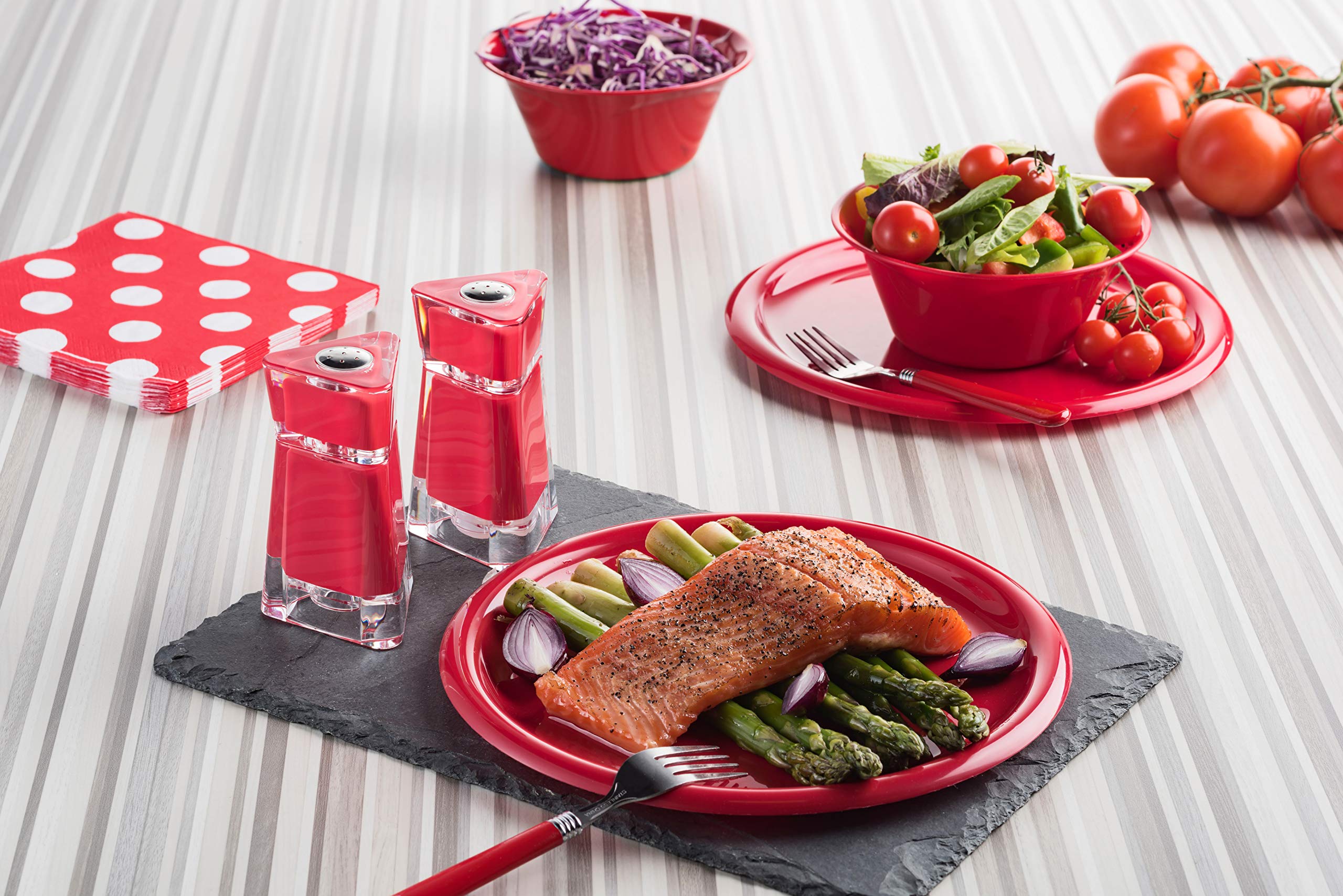 Mitbak Acrylic Red Salt And Pepper Shakers (2 Piece Set) | Elegant Salt And Pepper Dispensers With Perfectly Sized Holes For Eve