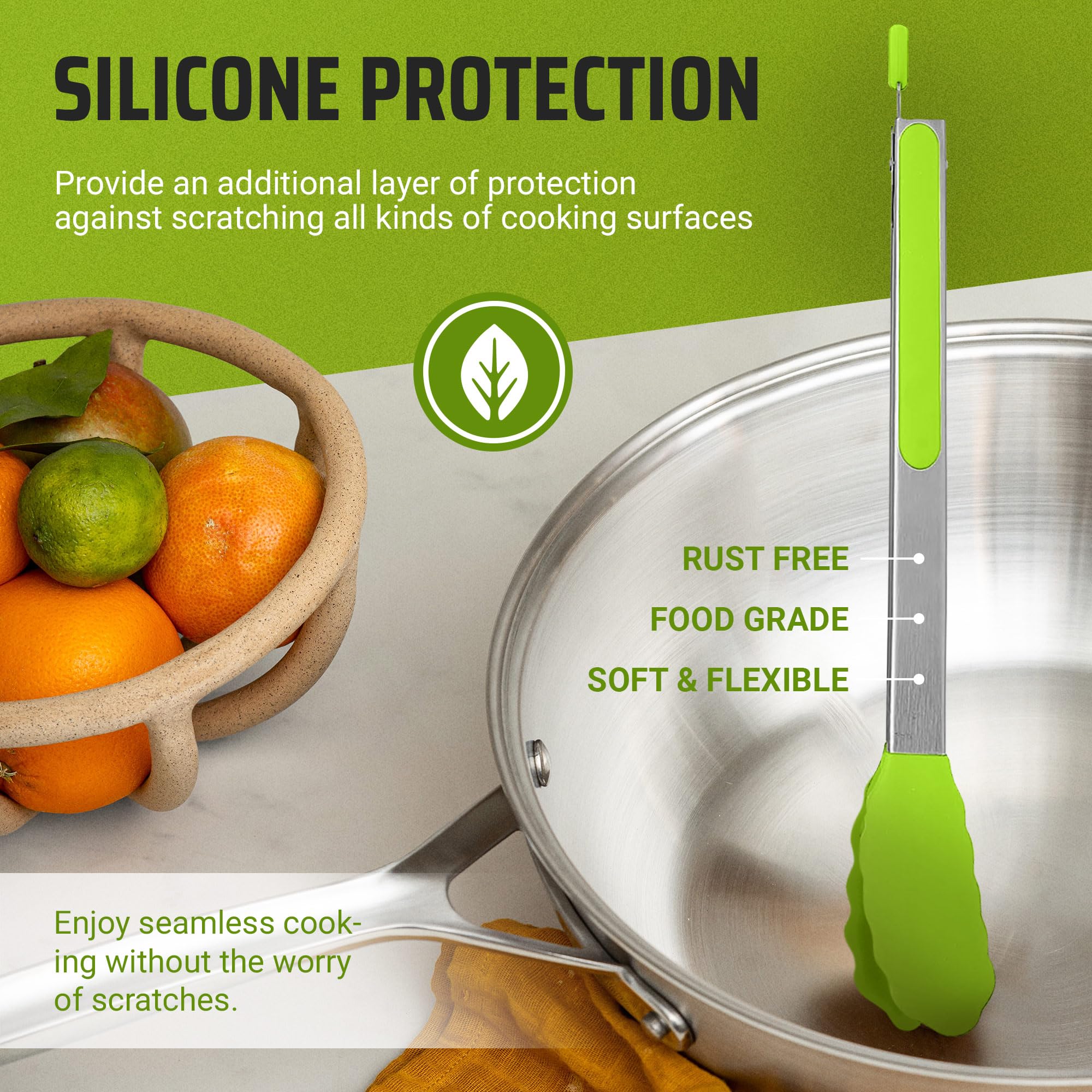 Kaluns Kitchen Tongs For Cooking Grilling Set Of 4, Bbq Grill Tongs With Silicone Tip Stainless Steel Heat Resistant, Non-Stick