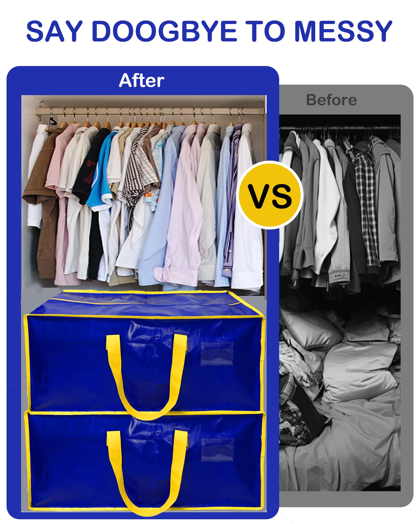 4P Extra Large Moving Bags, Heavy Duty Moving Bags For Clothes, Waterproof Storage Bags For College Dorm, Moving Totes Alternati