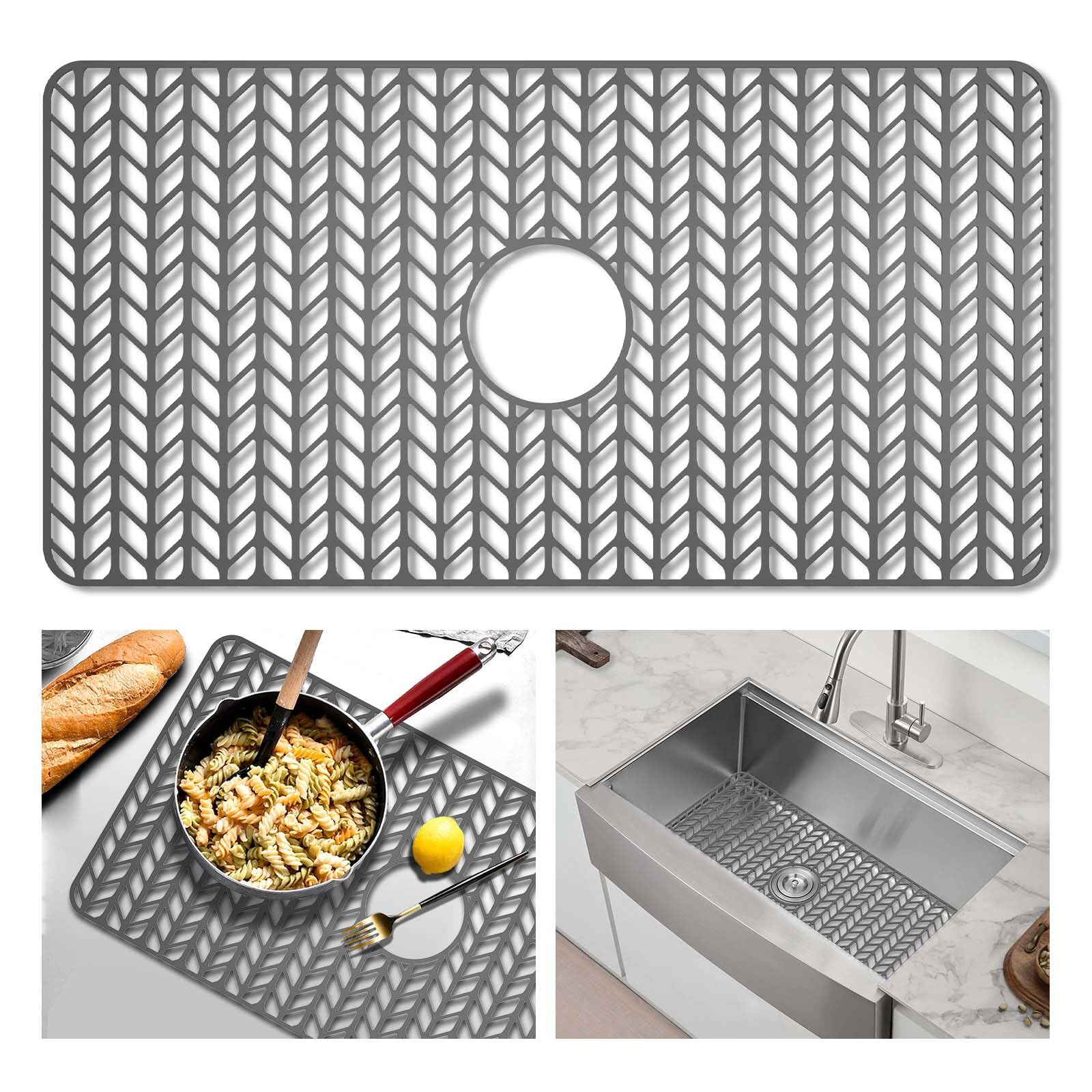 GUUKIN Sink Protectors for Kitchen Mat - 30x 16 Silicone Kitchen Sink Mat Grid for Bottom of Farmhouse Stainless Steel Porcelain