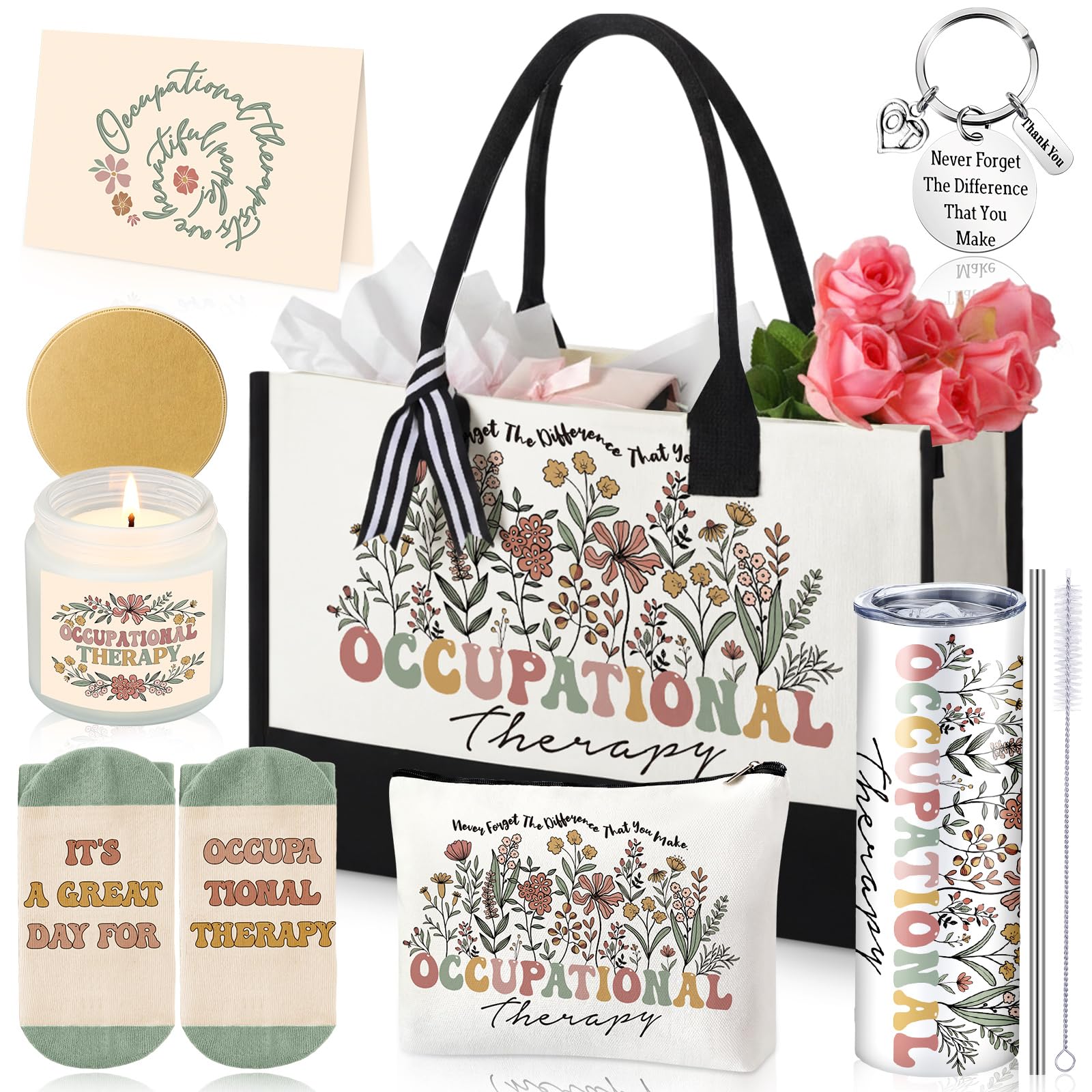 Patelai 7 Pcs Occupational Therapy Gifts for Women 2026 Ot Gifts with 20 oz Tumbler Canvas Tote Bag Makeup Bag Occupational Ther