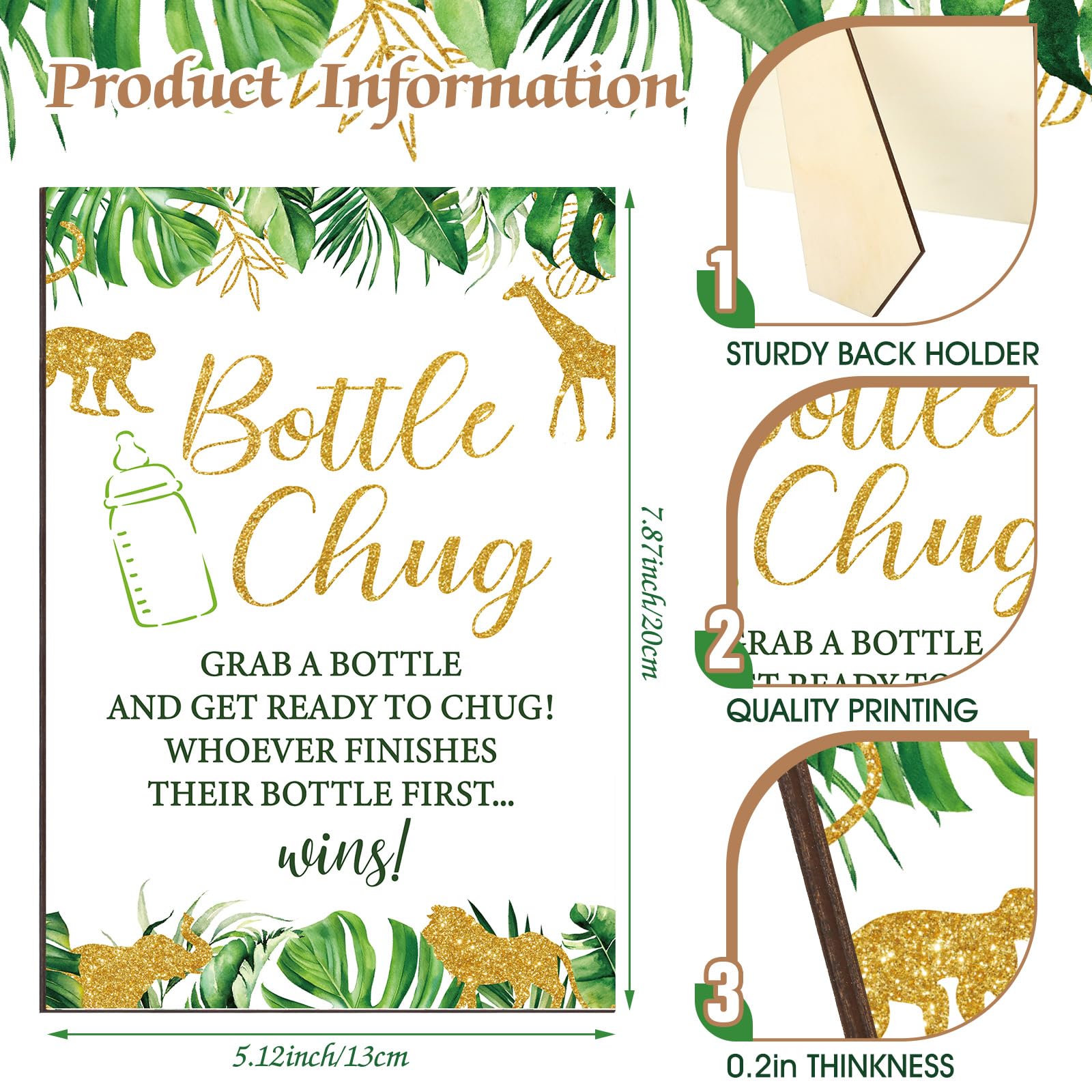 Safari Cool Baby Shower Games Bottle Chug Sign Wooden Jungle Animals Theme Baby Gift Sets Gender Reveal Party Favors And 12 Pcs