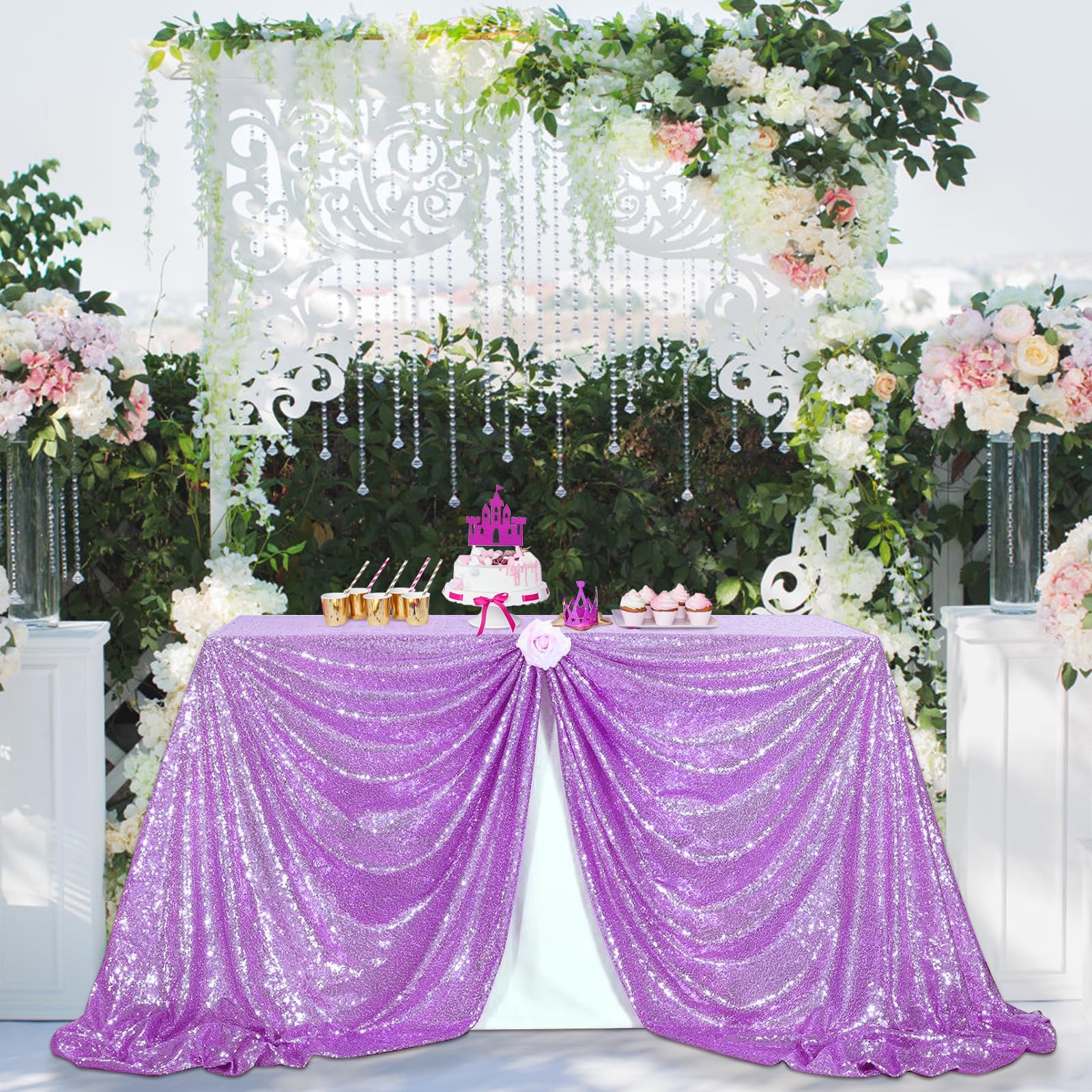 Partydelight Sequin Tablecloth, Wedding, Sweetheart, Christmas Tree, Rectangular, 60''X102'', Lavender