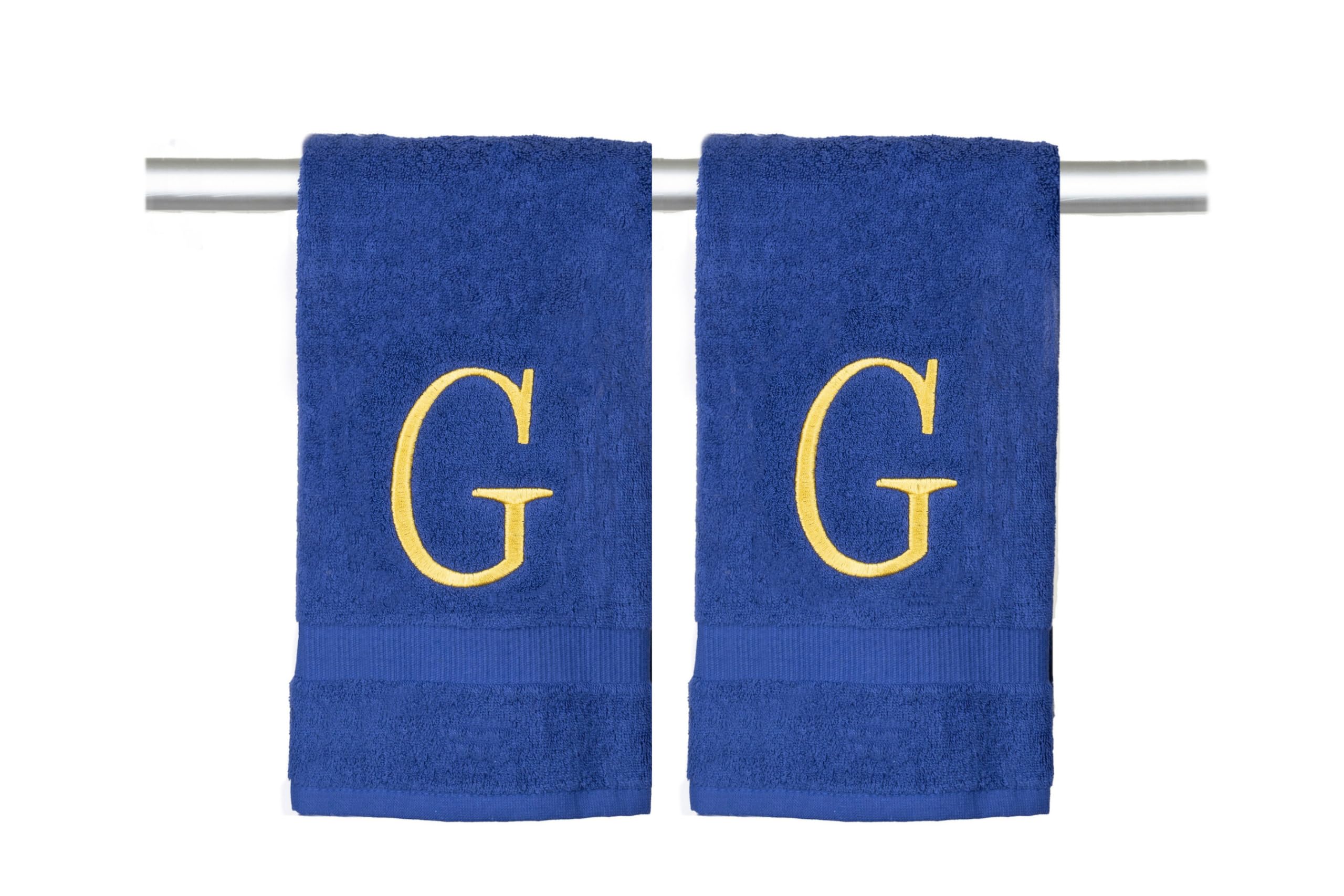 Navy Powder Room Hand Towel - Monogram Initial Hotel Quality Decorative Embroidered Luxury Towel For Spa - Gots Organic Certifie
