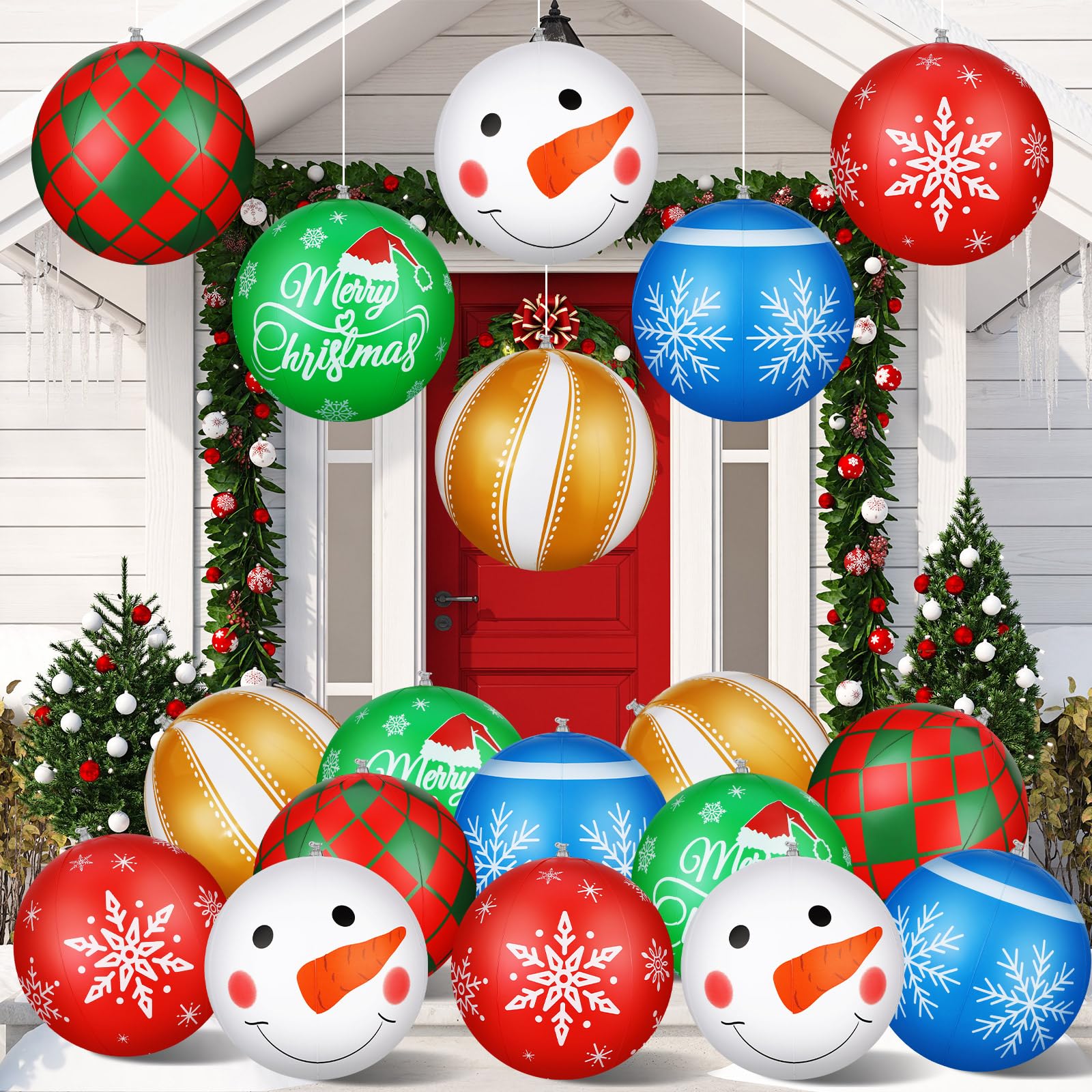 Jetec 18 Pcs 16 Inch Giant Inflatable Christmas Ball PVC Hanging Decorated Christmas Inflatables Indoor Outdoor Xmas Ornaments f