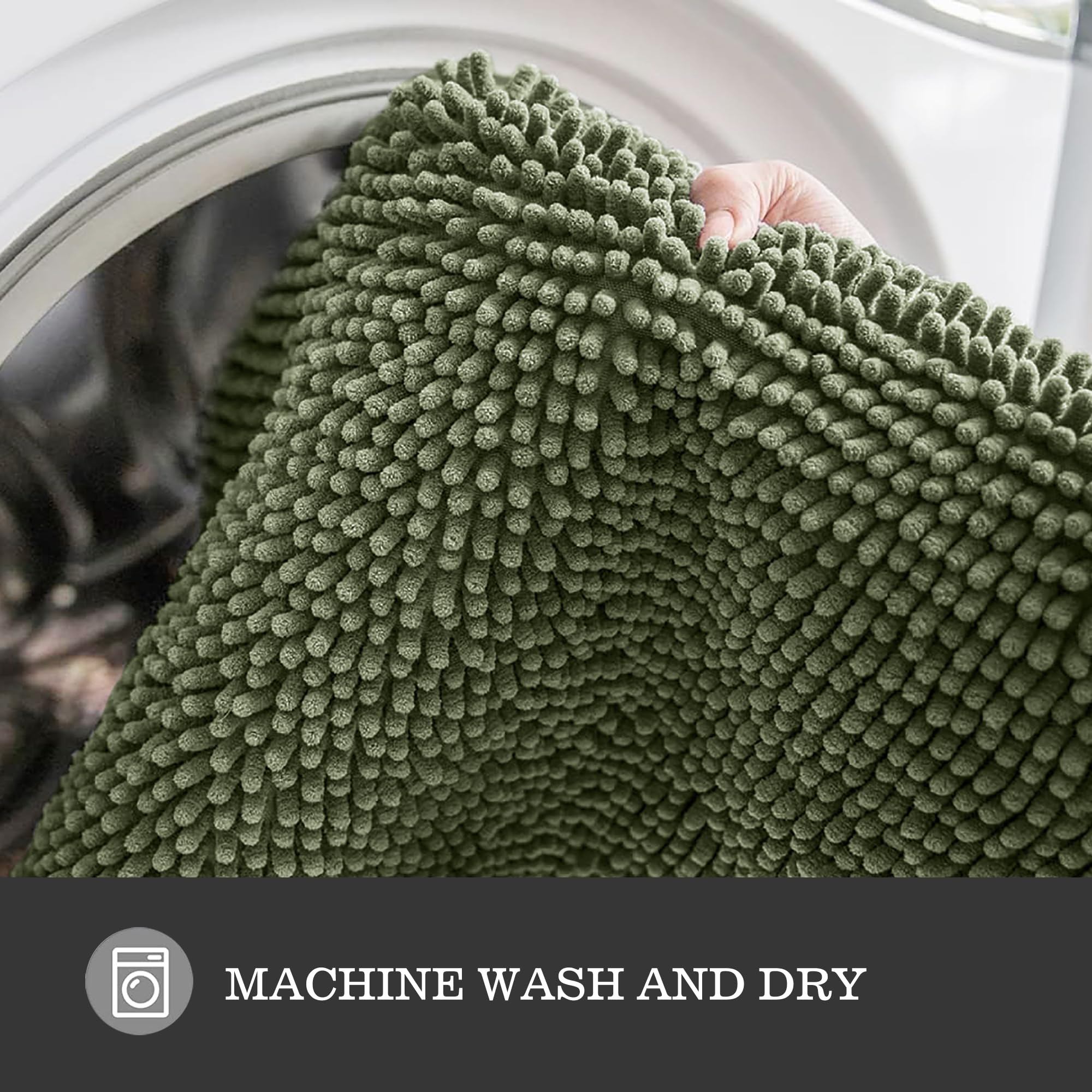 Yeaban Olive Green Bathroom Rugs - Thick Chenille Bath Mats | Absorbent And Washable Bath Rug Non-Slip, Plush And Soft Rugs For
