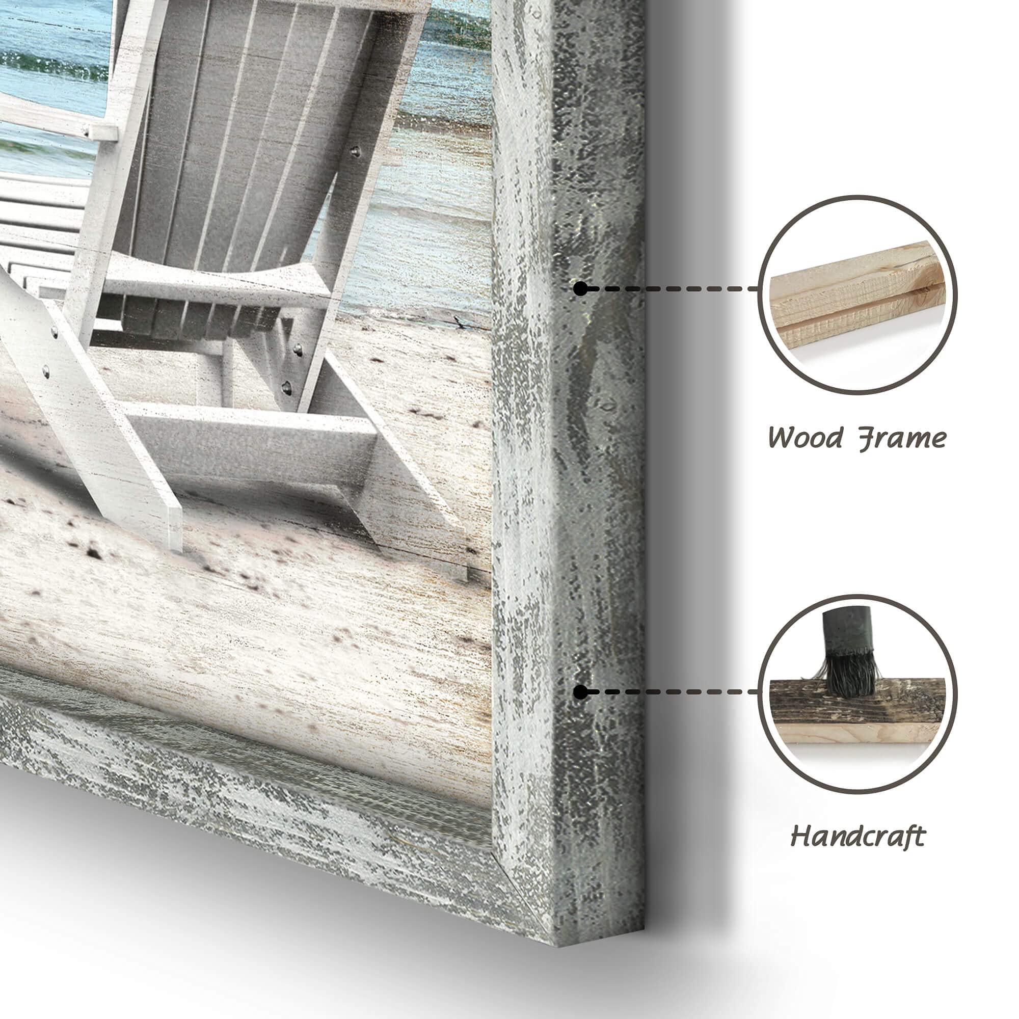 Coastal Pictures Framed Wall Artwork: Seascape Wall Decor Set Of 3 Beach Chairs & Drift Bottle Wall Art Starfish Prints On Wood