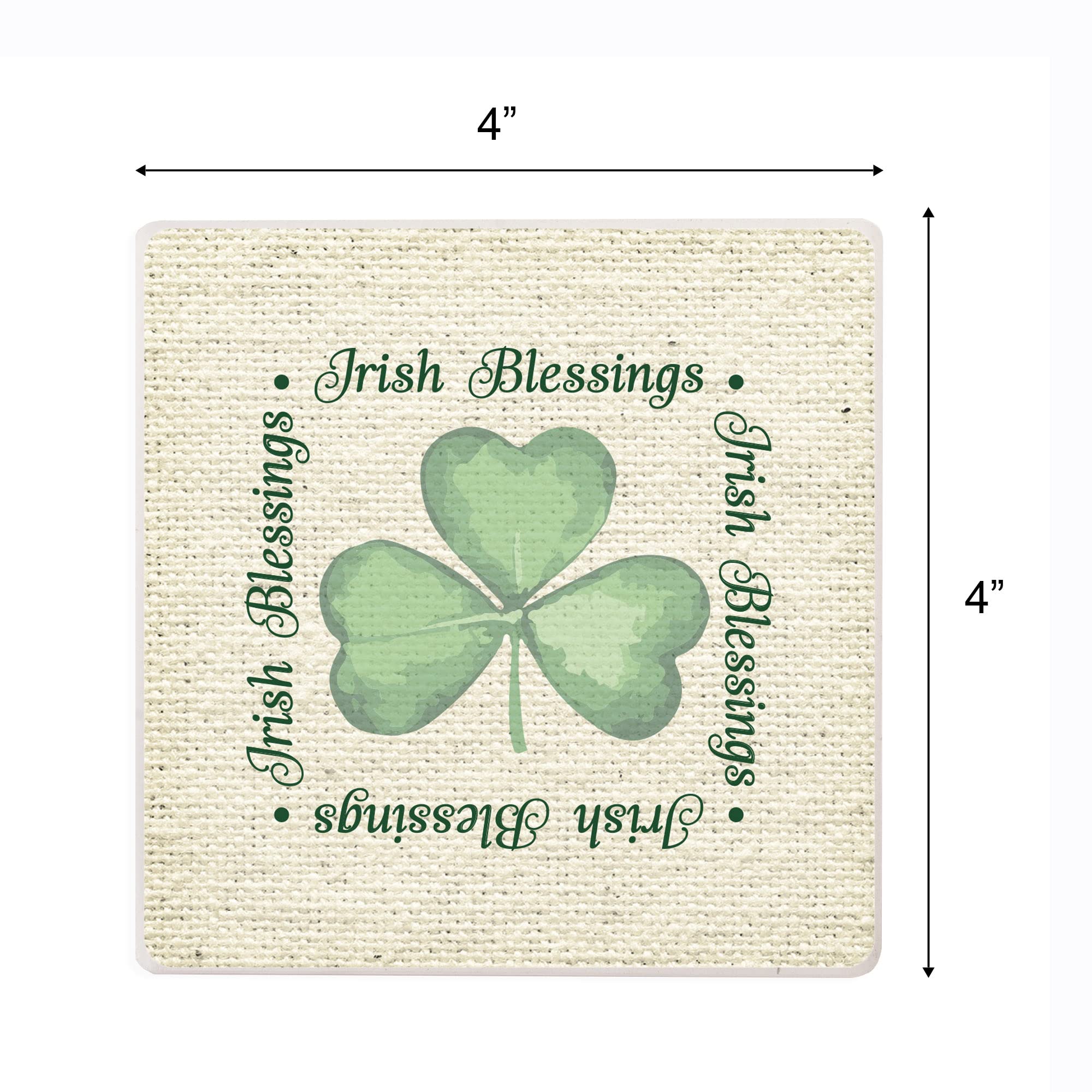 Irish Blessings Shamrock Green 4 X 4 Absorbent Ceramic Square Coasters Pack Of 4