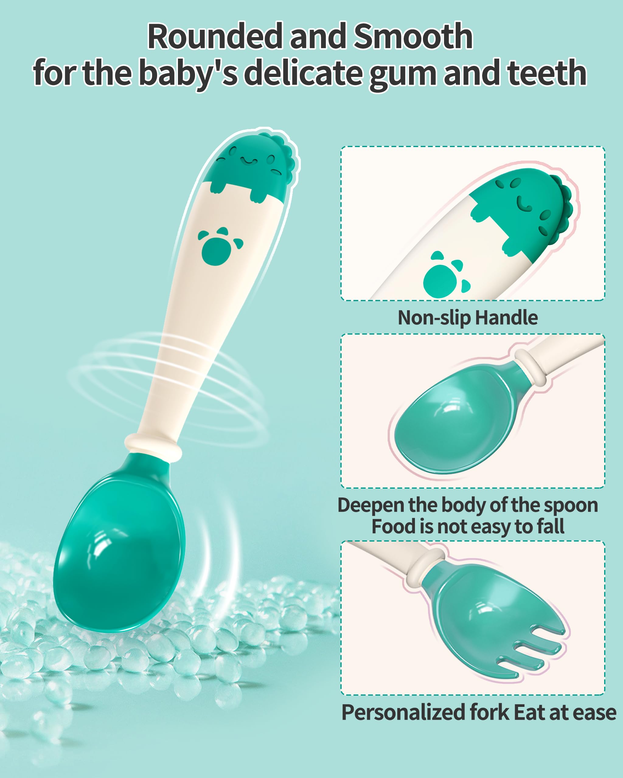 Deejoy Toddler Utensils with Travel Safe Case, Silicone Baby Spoons and Fork Set for Self Feeding, Toddlers Feeding Training Spo